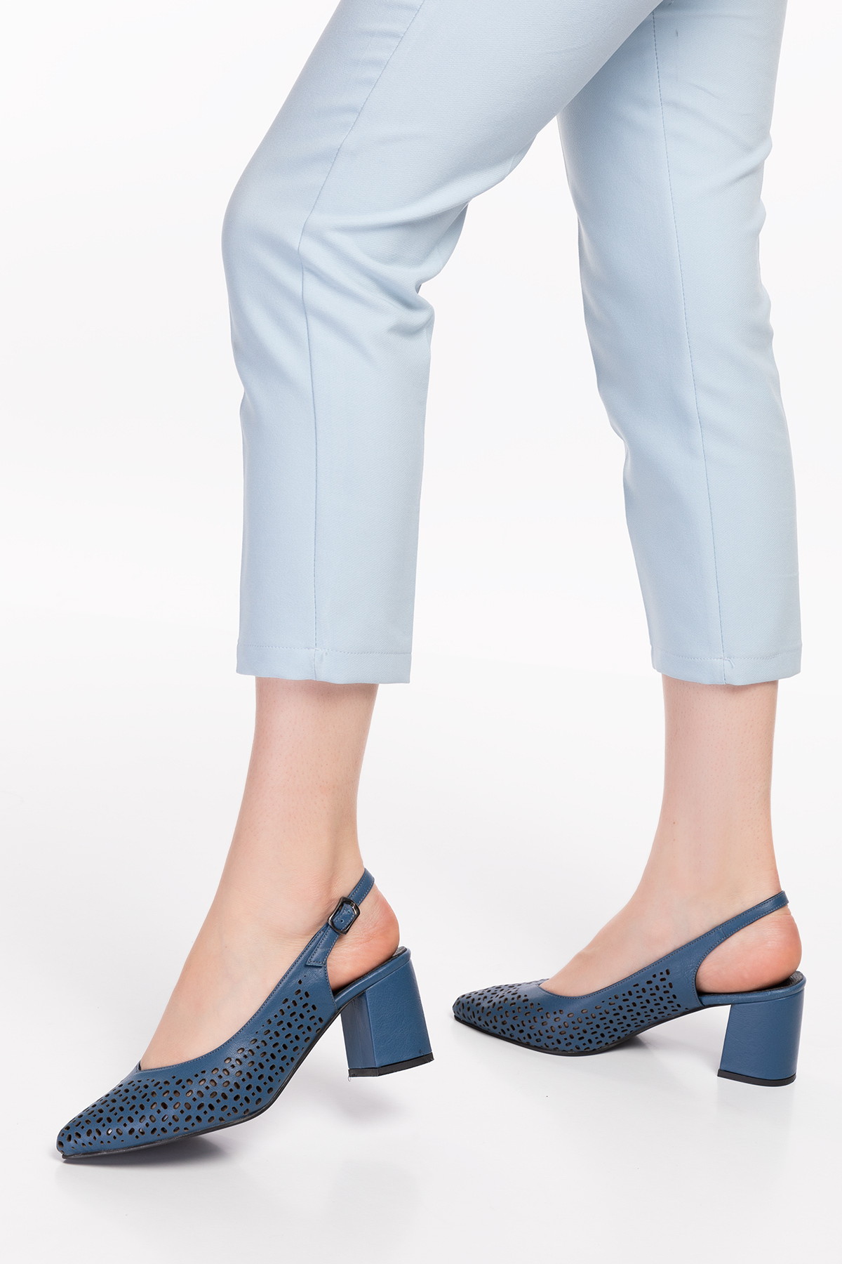 Gondol Hakiki Deri Lazer Kesim Şık Topuklu Ayakkabı şhn.876 - Görsel 5