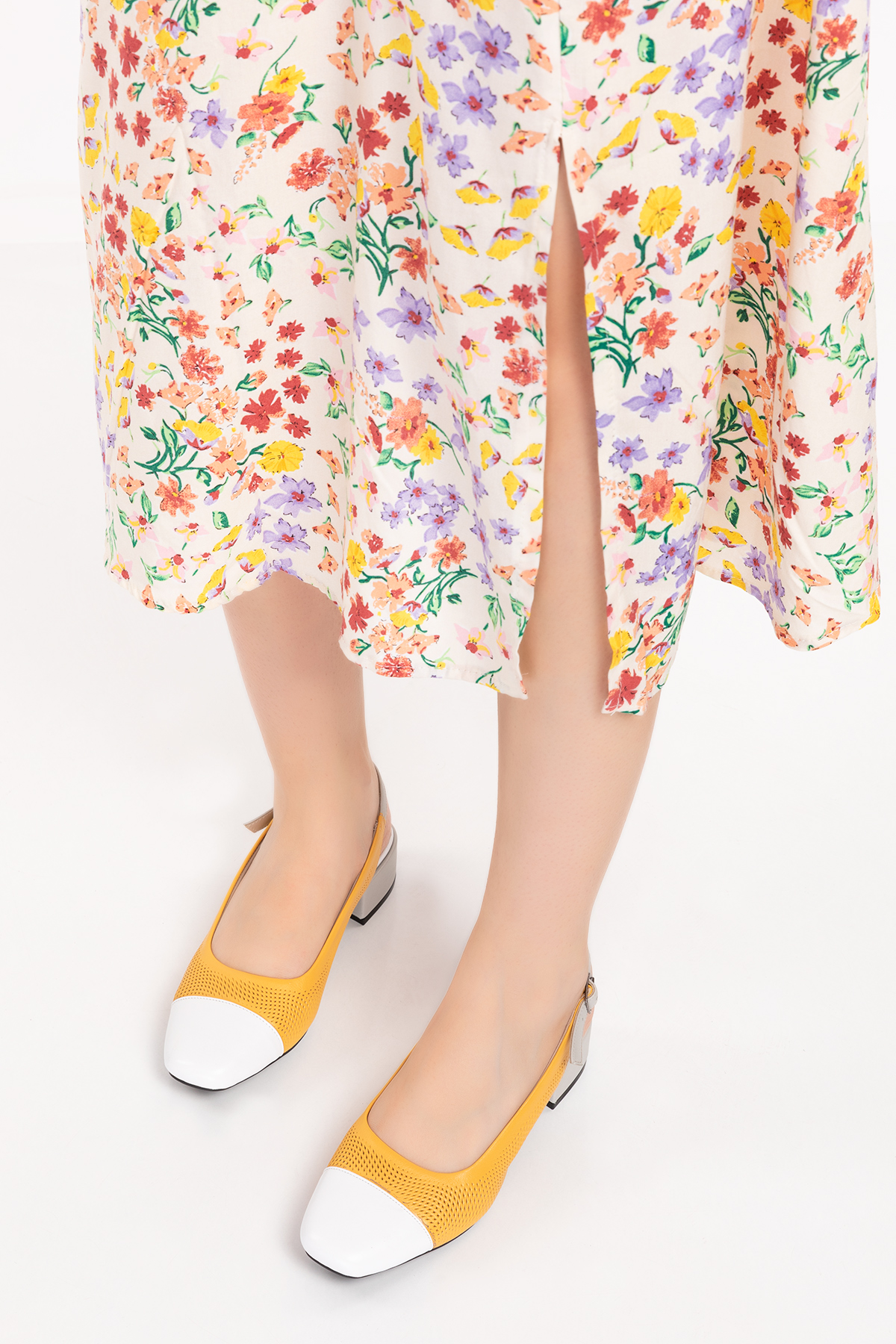 Gondol Hakiki Deri Renkli Kombin Klasik Topuklu Ayakkabı vdt.400 - Görsel 5