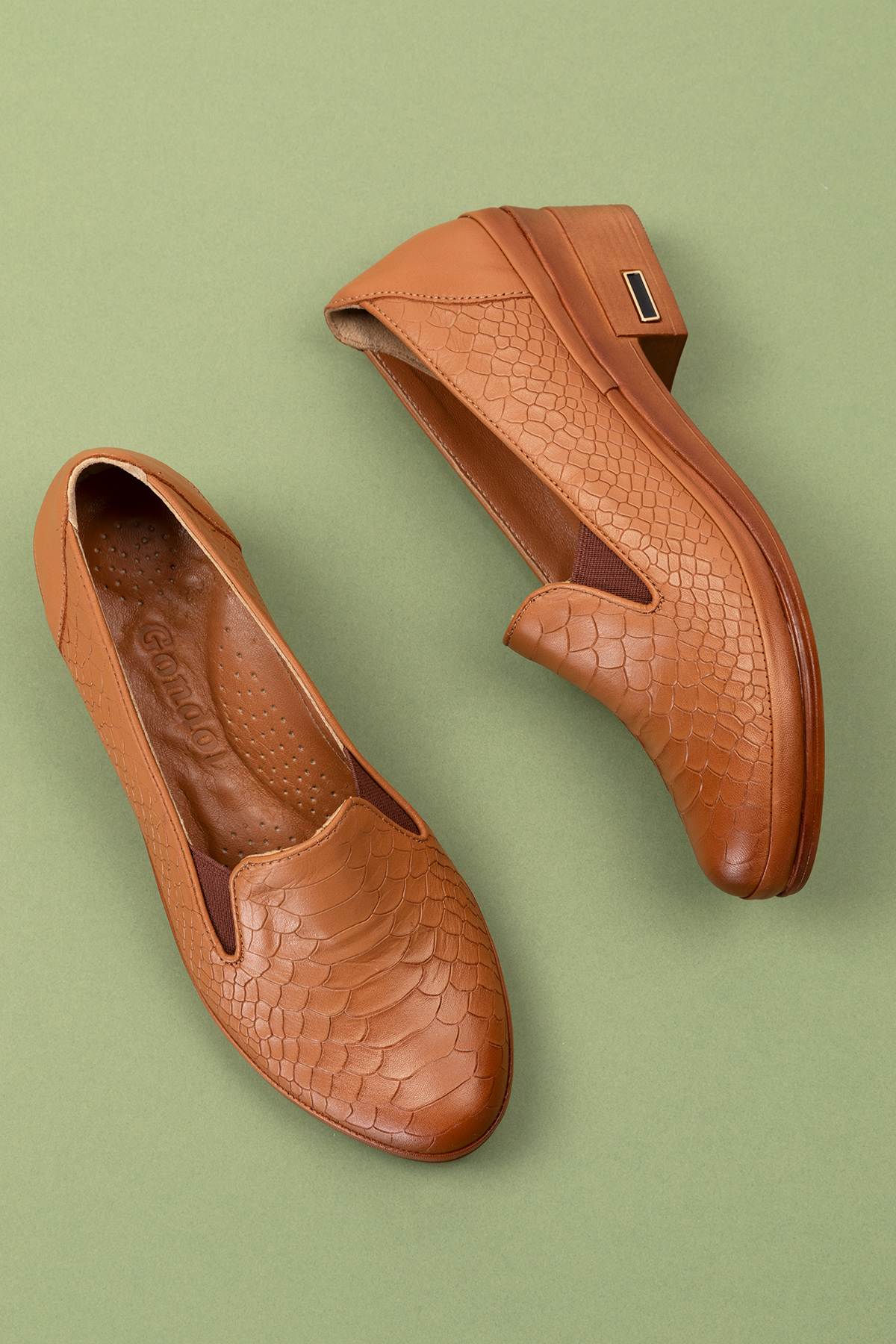 Gondol Hakiki Deri Kısa Topuklu Lastik Detaylı Ayakkabı msa.65 - Görsel 6