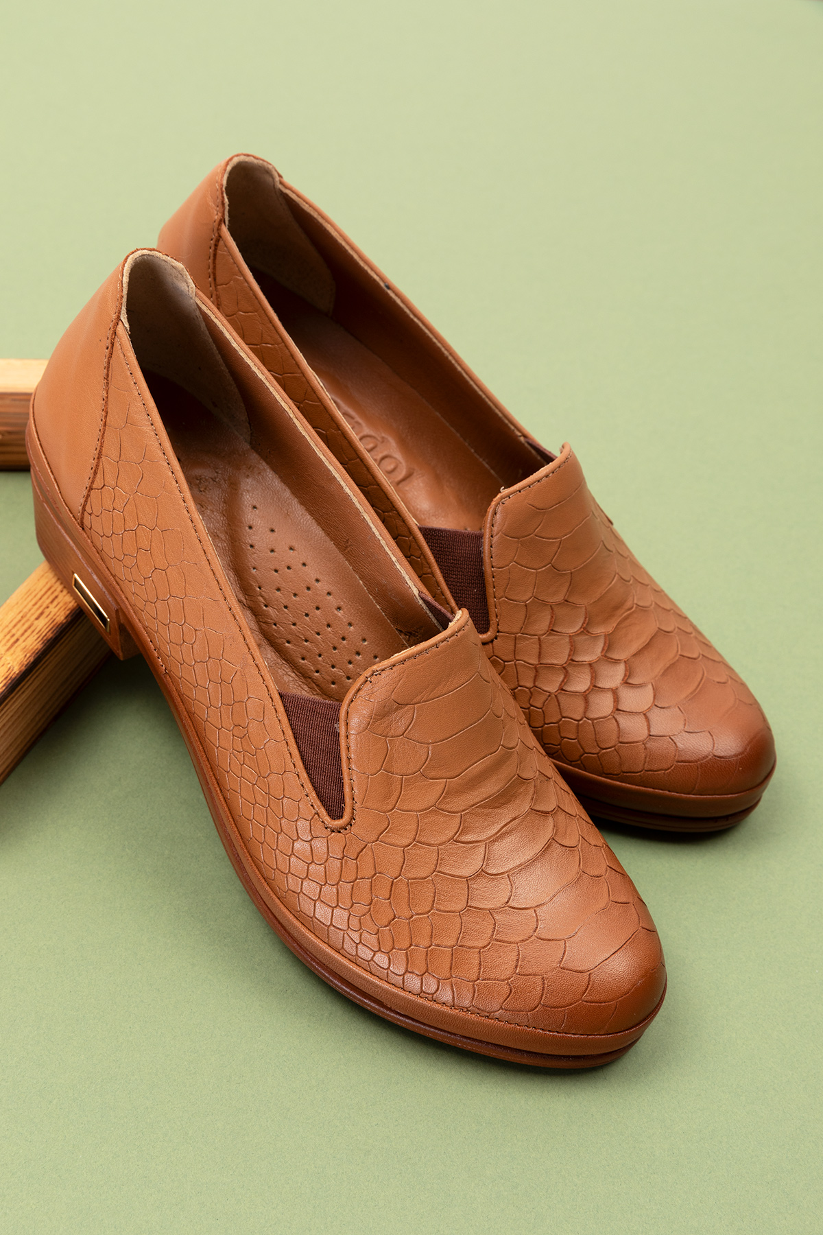 Gondol Hakiki Deri Kısa Topuklu Lastik Detaylı Ayakkabı msa.65 - Görsel 7