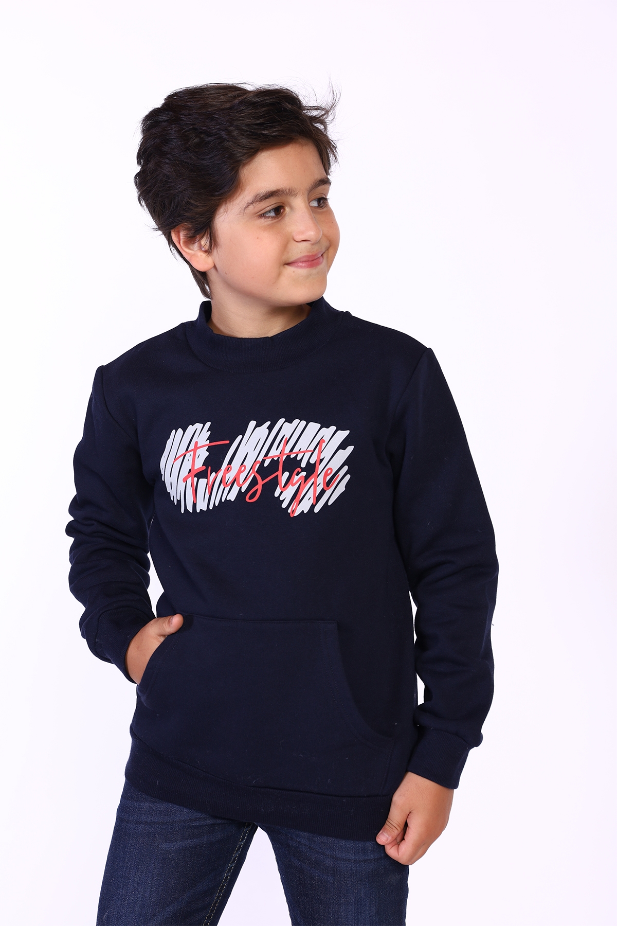 Toontoy Erkek Çocuk Kanguru Cepli Baskılı Sweatshirt