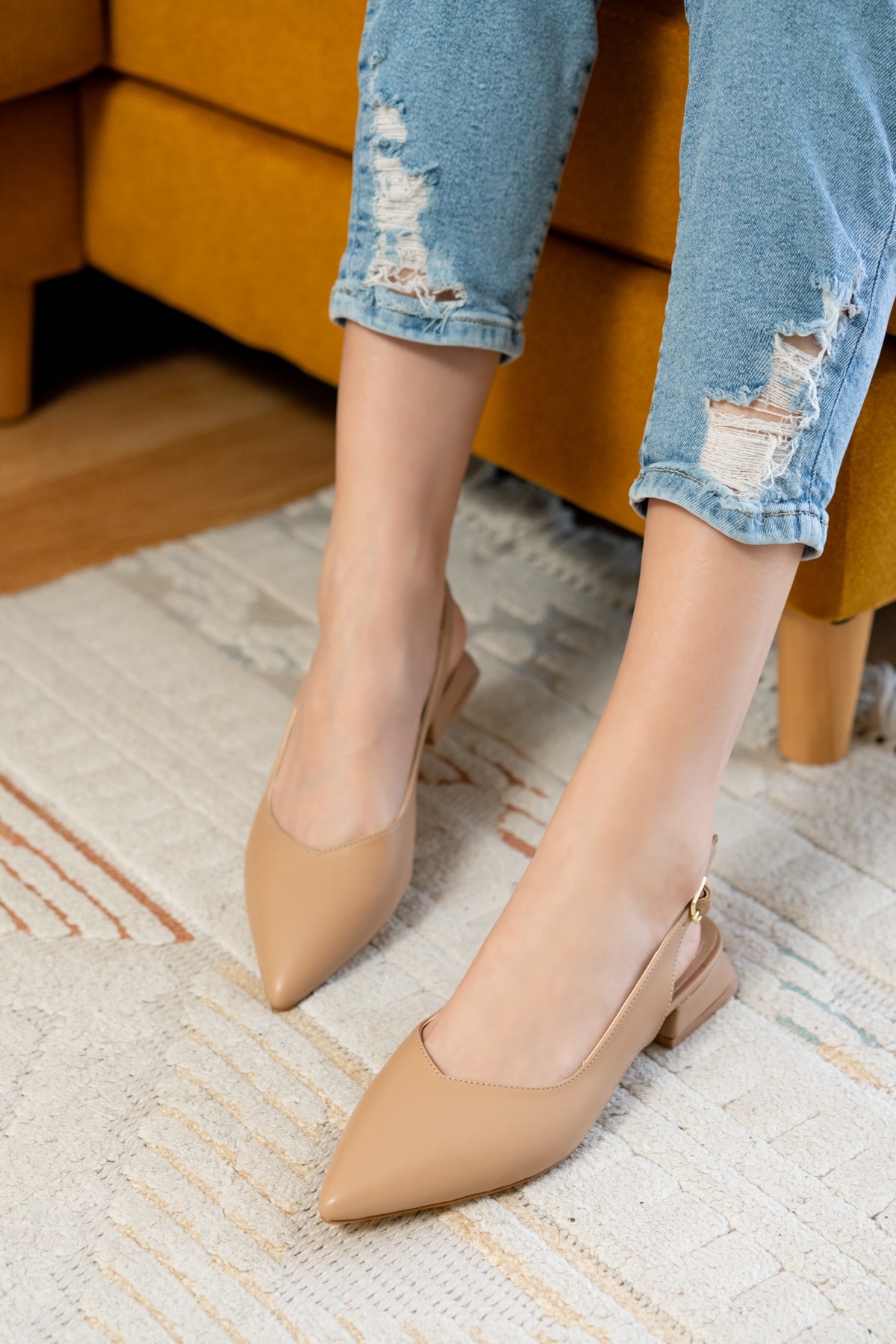 Liona Nude ( 3 cm Topuklu ) Sivri Burun Topuklu Babet - Görsel 5