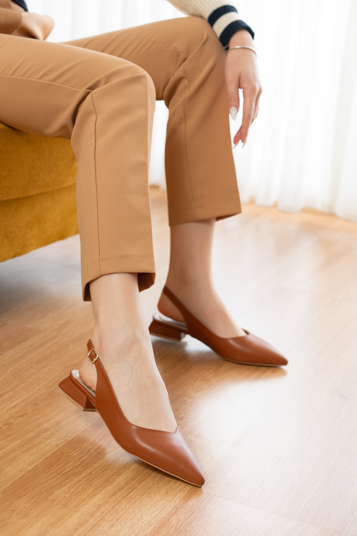 Liona Taba ( 3 cm Topuklu ) Sivri Burun Topuklu Babet - Görsel 2