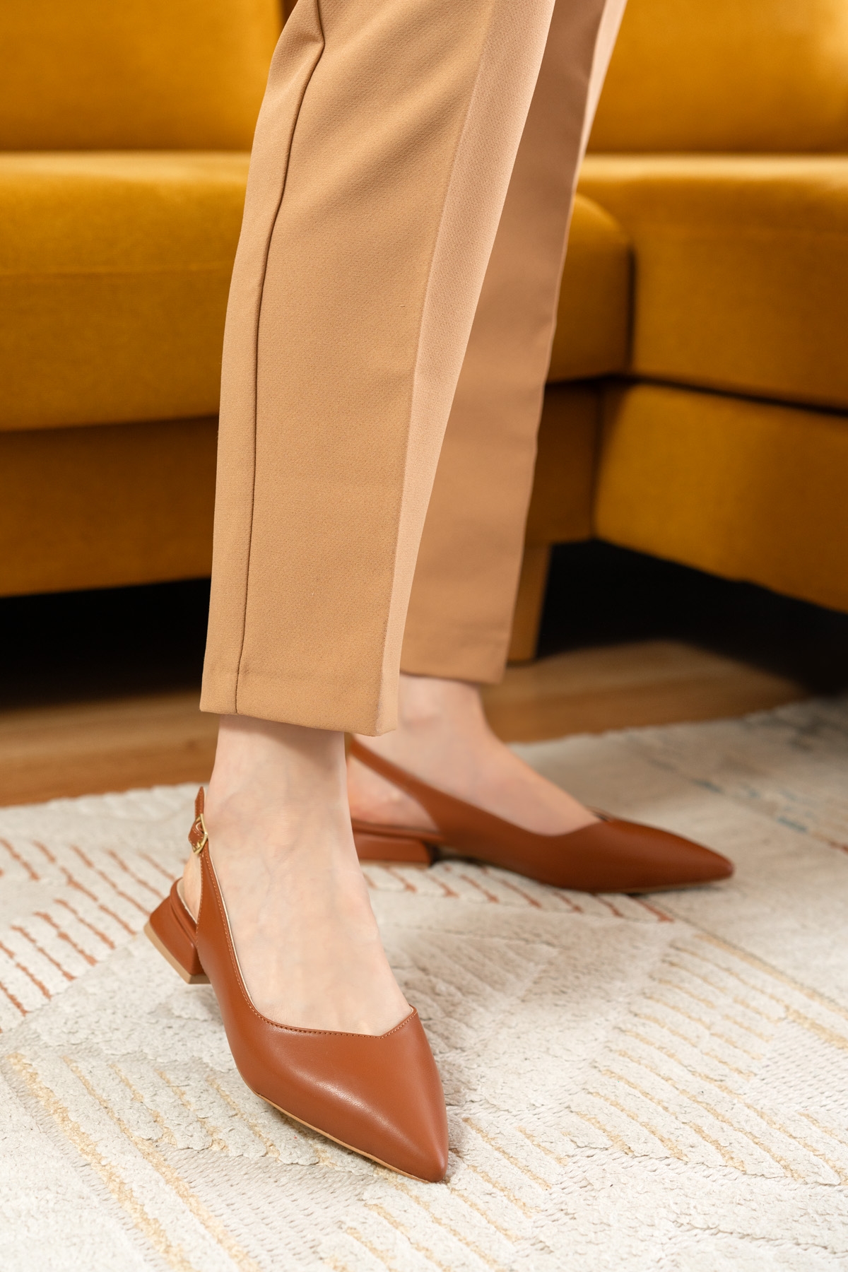 Liona Taba ( 3 cm Topuklu ) Sivri Burun Topuklu Babet - Görsel 6