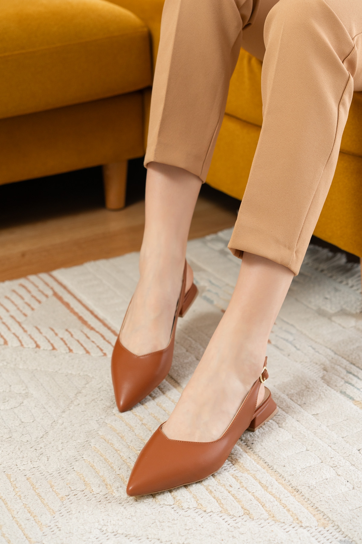 Liona Taba ( 3 cm Topuklu ) Sivri Burun Topuklu Babet - Görsel 7