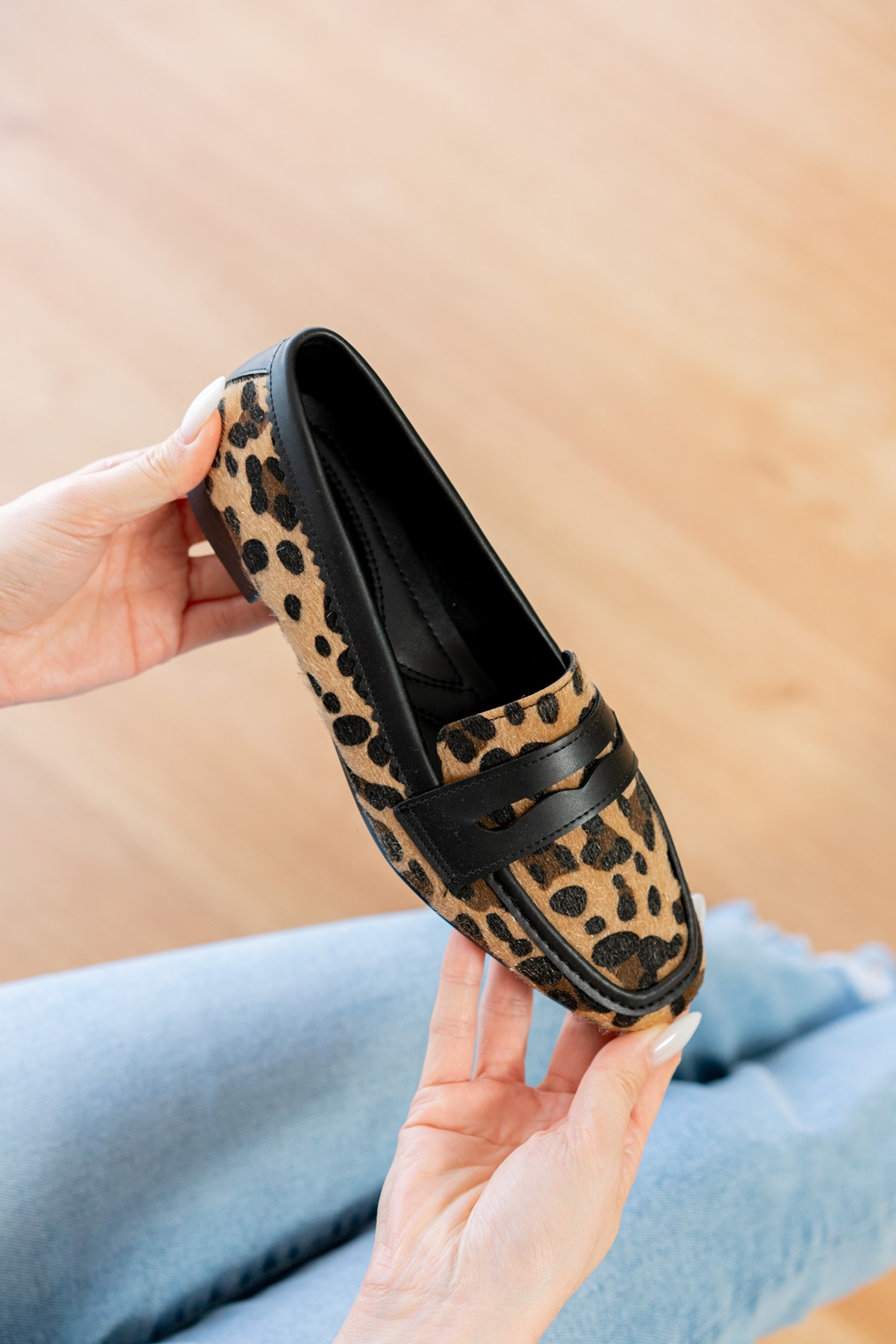 Fava Leopar ( 1 cm Topuklu ) Küt Burunlu Burun Babet - Görsel 3