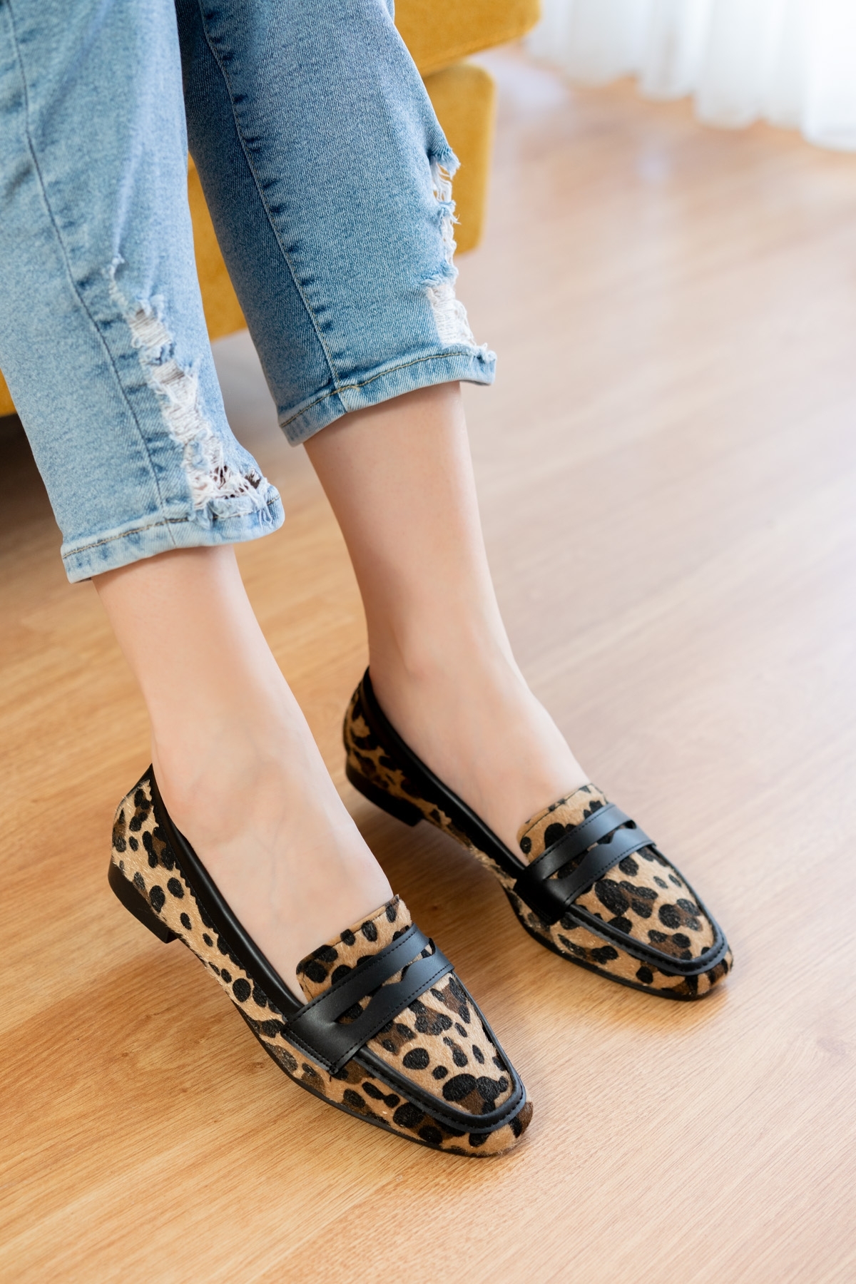 Fava Leopar ( 1 cm Topuklu ) Küt Burunlu Burun Babet - Görsel 6