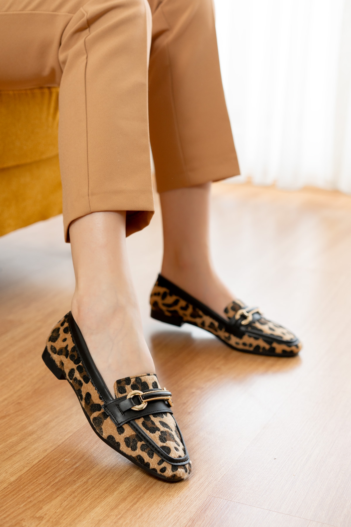 Fabri Leopar ( 1 cm Topuklu ) Küt Burunlu Burun Babet - Görsel 2