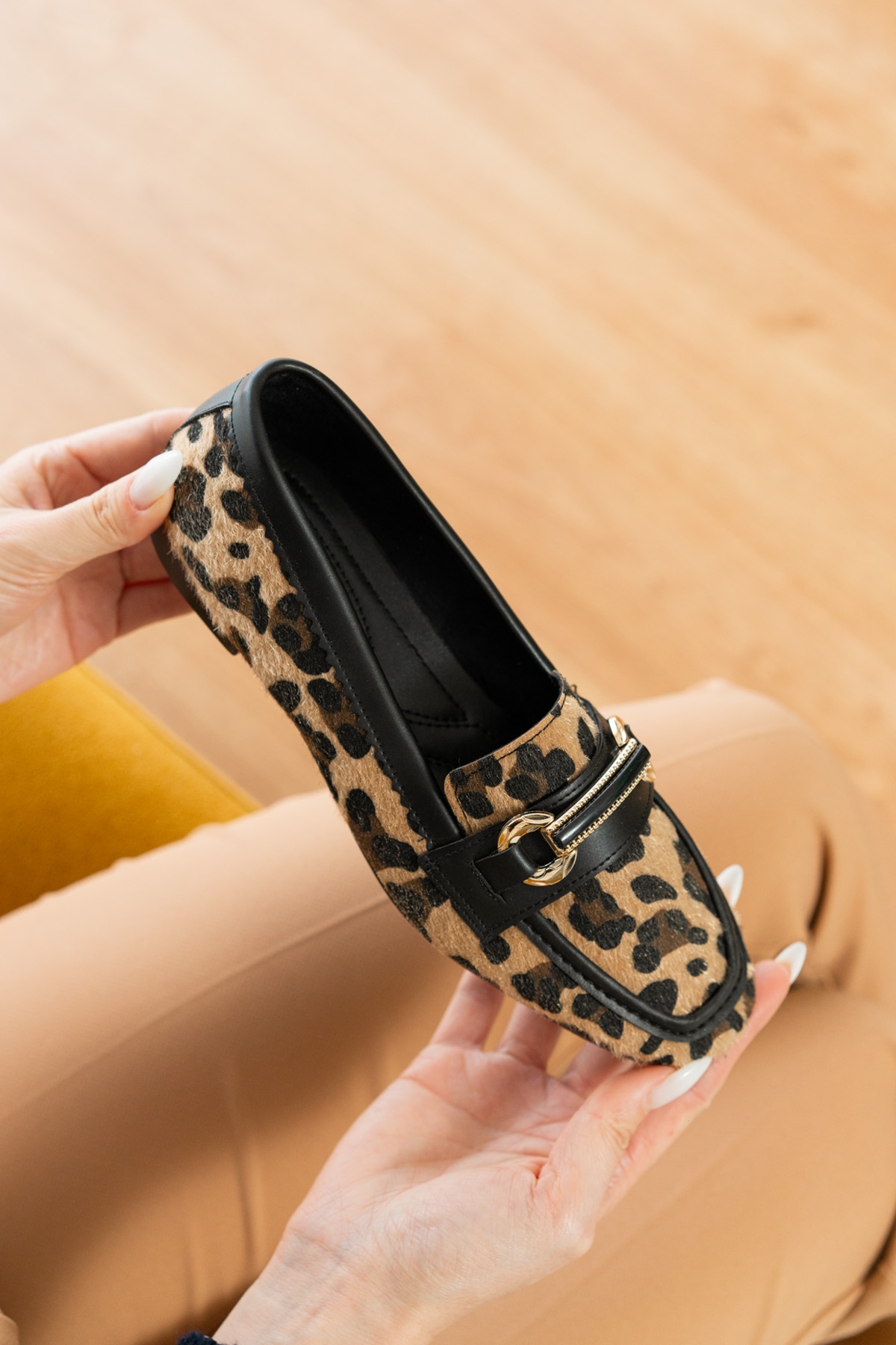 Fabri Leopar ( 1 cm Topuklu ) Küt Burunlu Burun Babet - Görsel 3