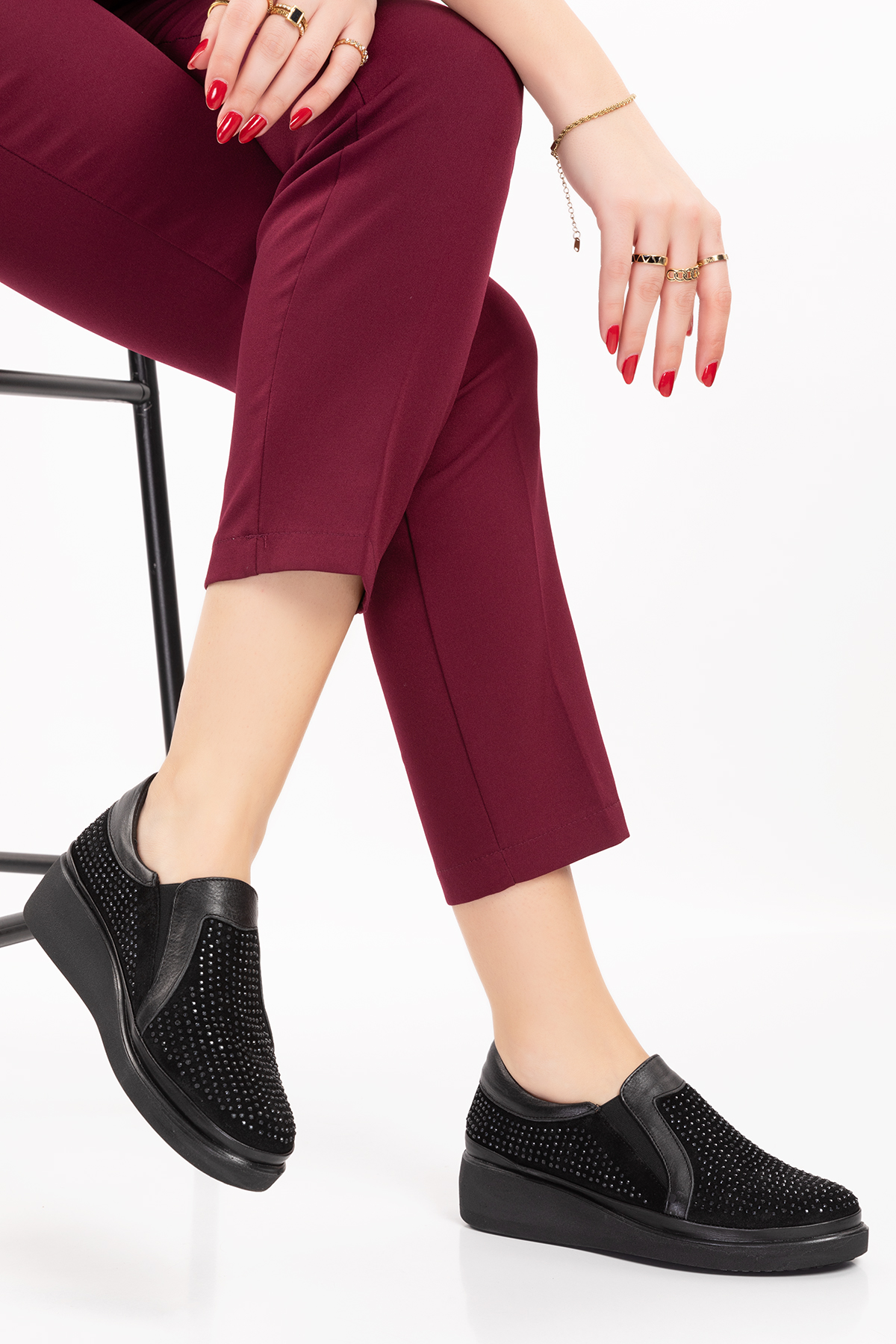 Gondol Hakiki Deri Anatomik Taban Taş Detaylı Ayakkabı gndl.19570 - Görsel 4