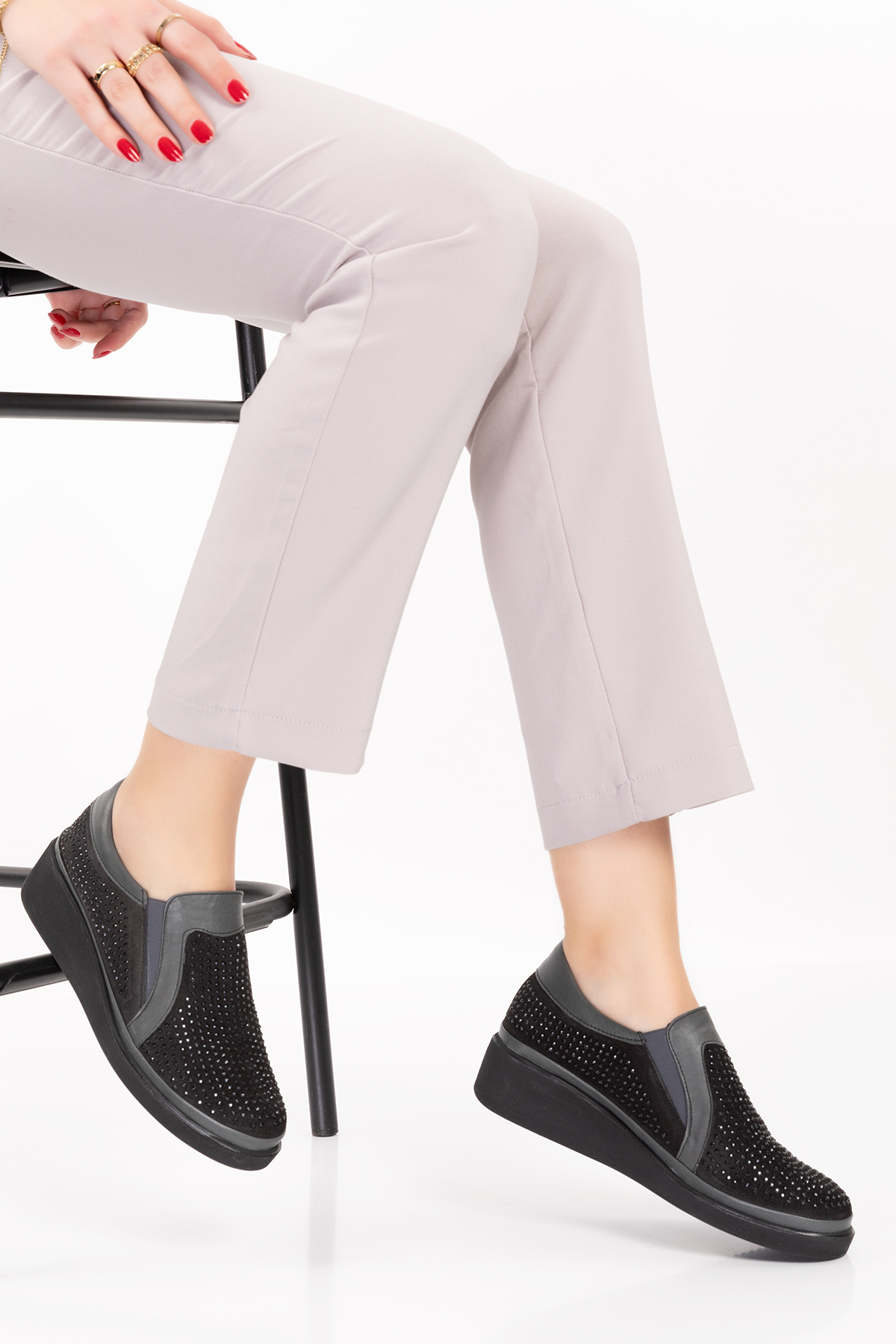 Gondol Hakiki Deri Anatomik Taban Taş Detaylı Ayakkabı gndl.19570 - Görsel 4