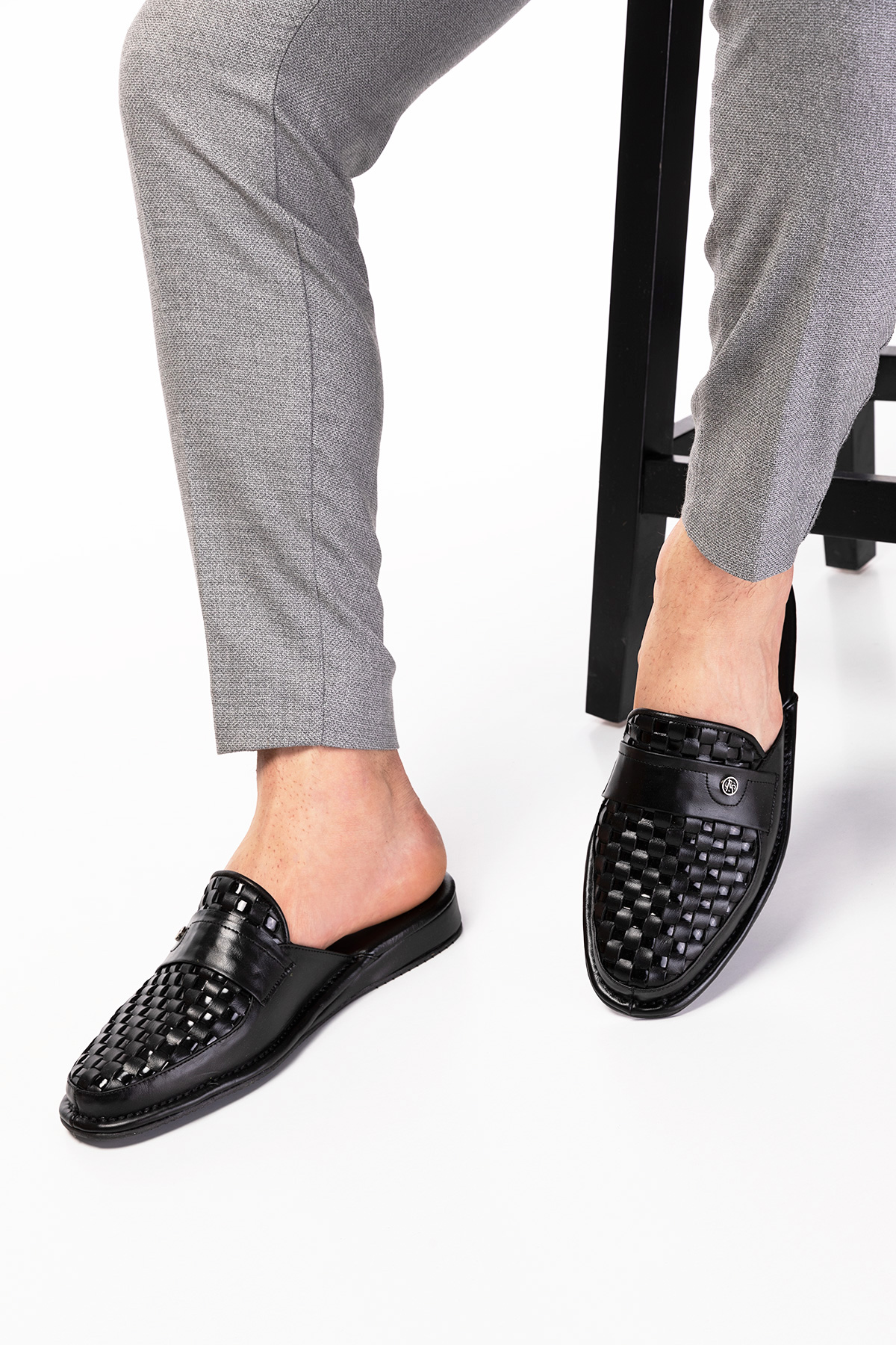 Gondol Erkek Hakiki Deri Örgü Desen Damat Ev Terliği kayaş.102 - Görsel 2