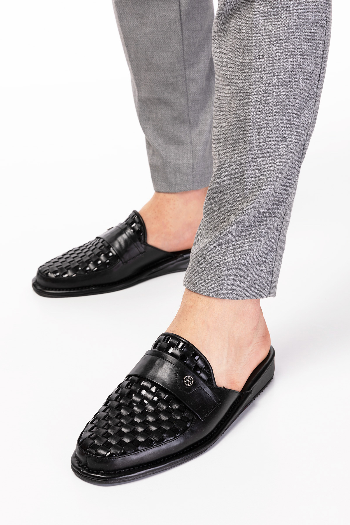 Gondol Erkek Hakiki Deri Örgü Desen Damat Ev Terliği kayaş.102 - Görsel 3