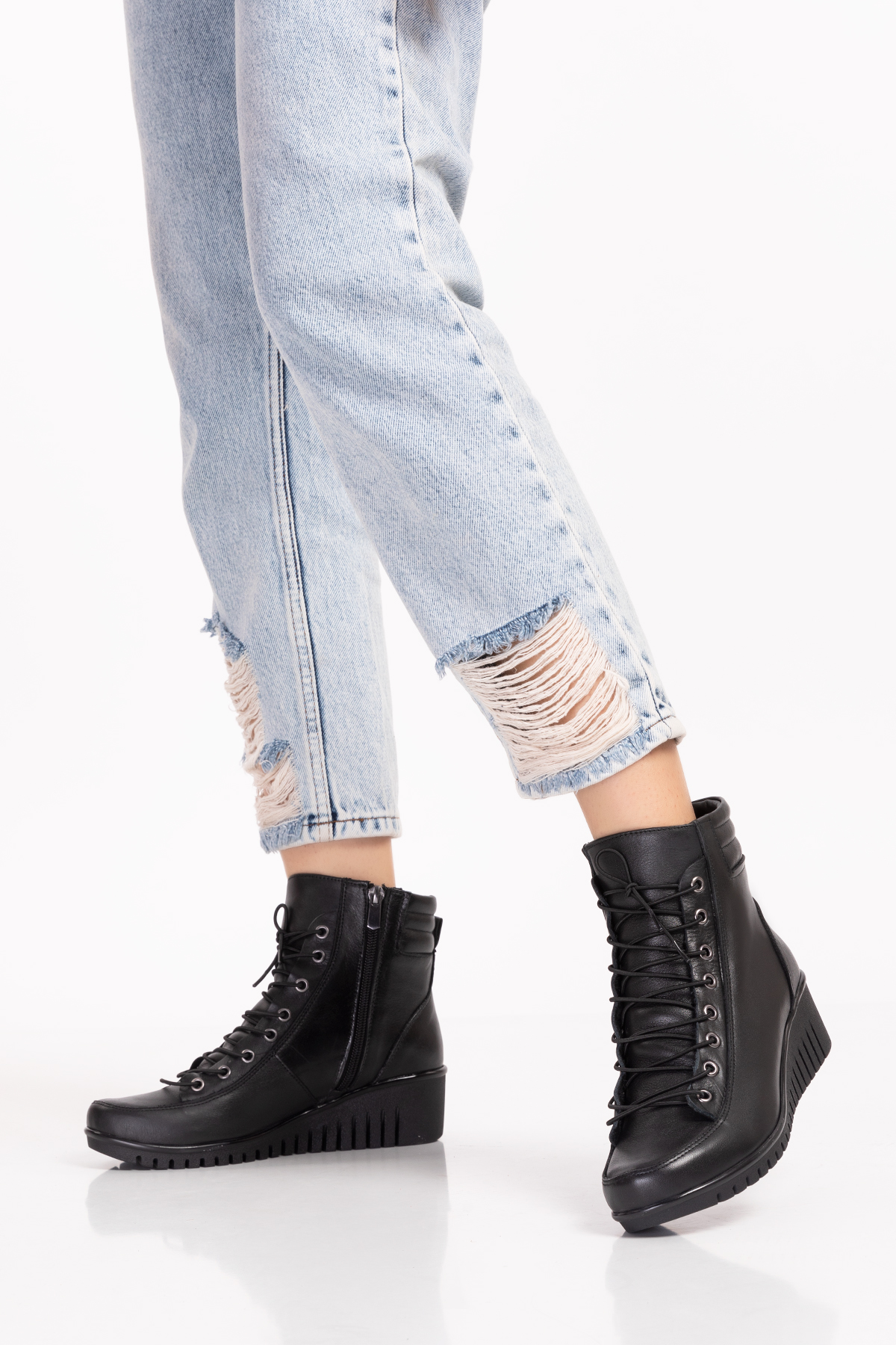 Gondol Kadın Hakiki Deri Kaymaz Dolgu Topuk Fermuarlı Bot esfa.2451 - Görsel 6