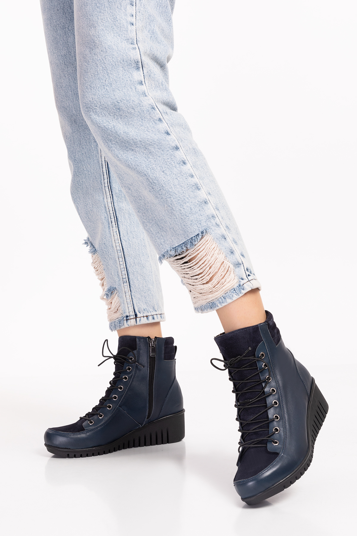 Gondol Kadın Hakiki Deri Kaymaz Dolgu Topuk Fermuarlı Bot esfa.2451 - Görsel 3