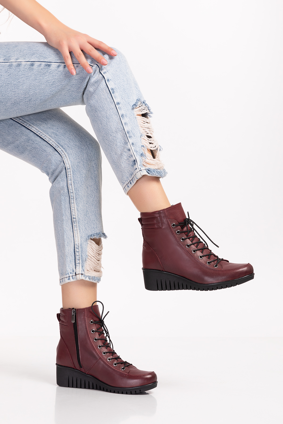 Gondol Kadın Hakiki Deri Kaymaz Dolgu Topuk Fermuarlı Bot esfa.2451 - Görsel 2