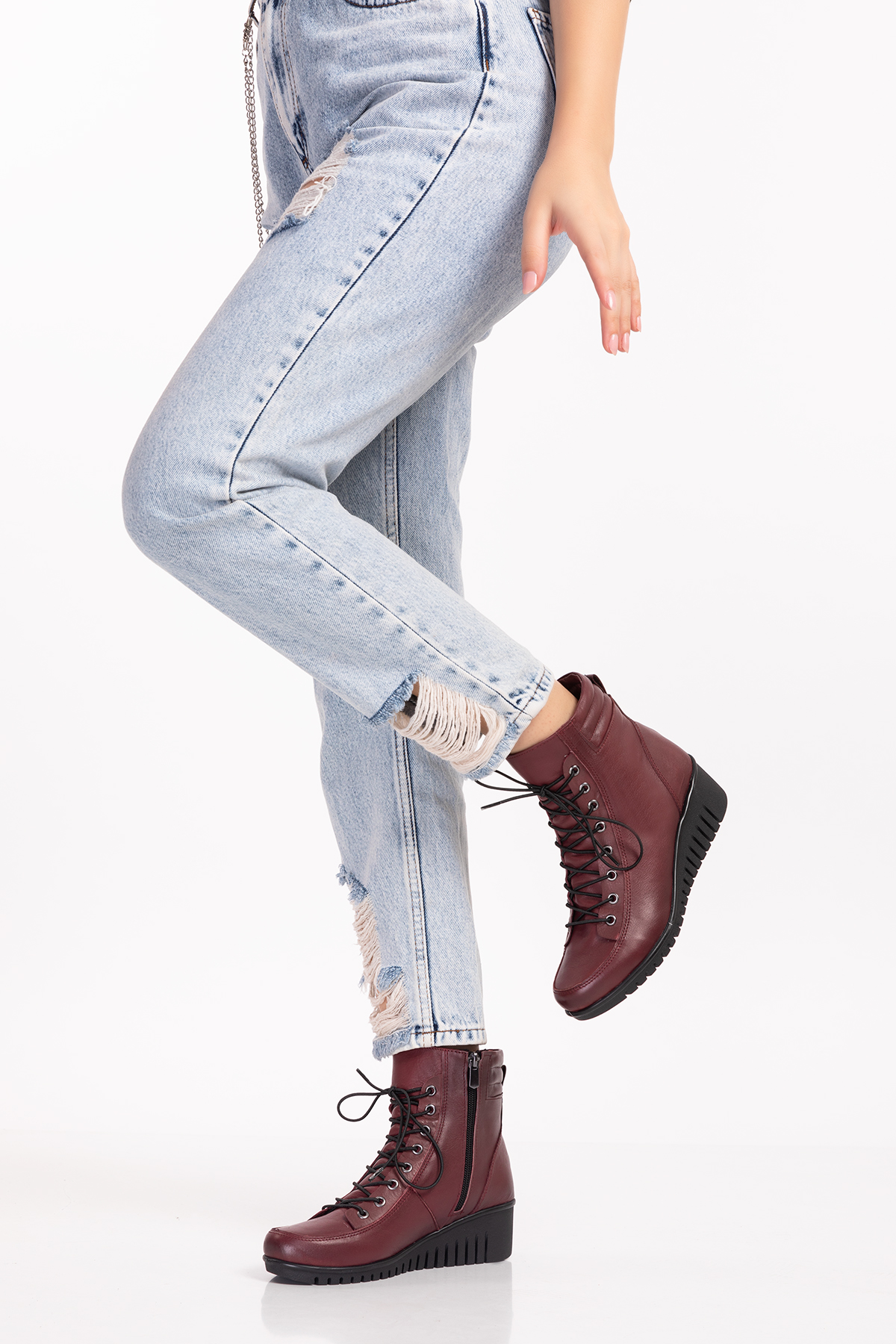 Gondol Kadın Hakiki Deri Kaymaz Dolgu Topuk Fermuarlı Bot esfa.2451 - Görsel 5