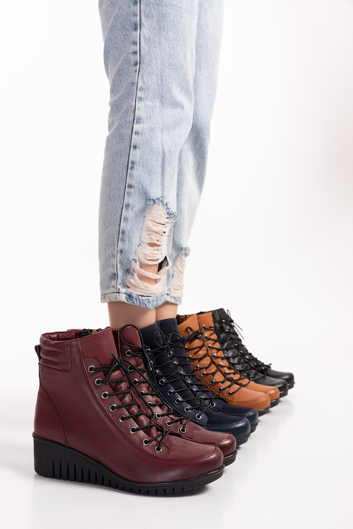 Gondol Kadın Hakiki Deri Kaymaz Dolgu Topuk Fermuarlı Bot esfa.2451 - Görsel 6