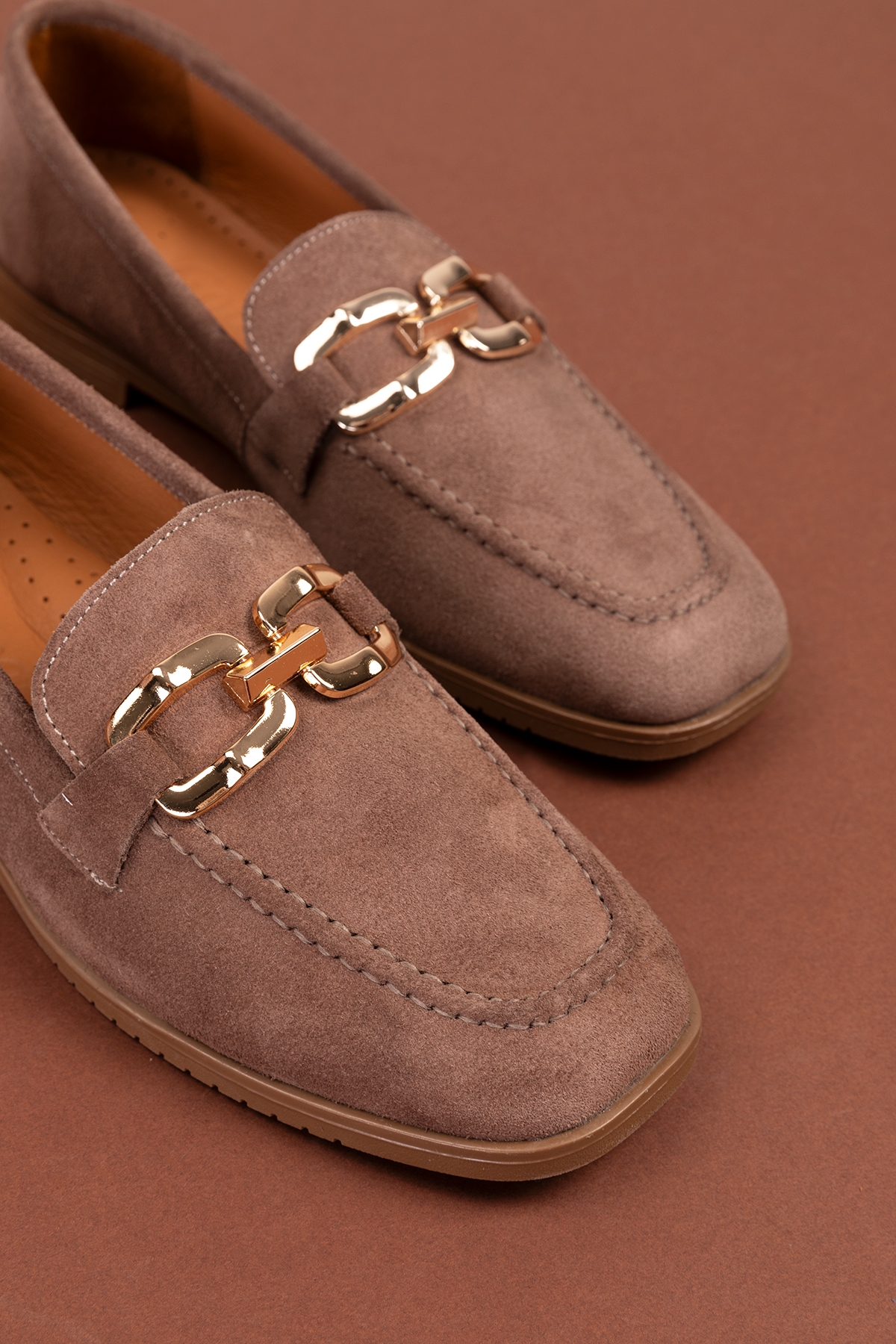 Gondol Hakiki Deri Kadın Köşeli Burun Loafer esl.b06 - Görsel 8