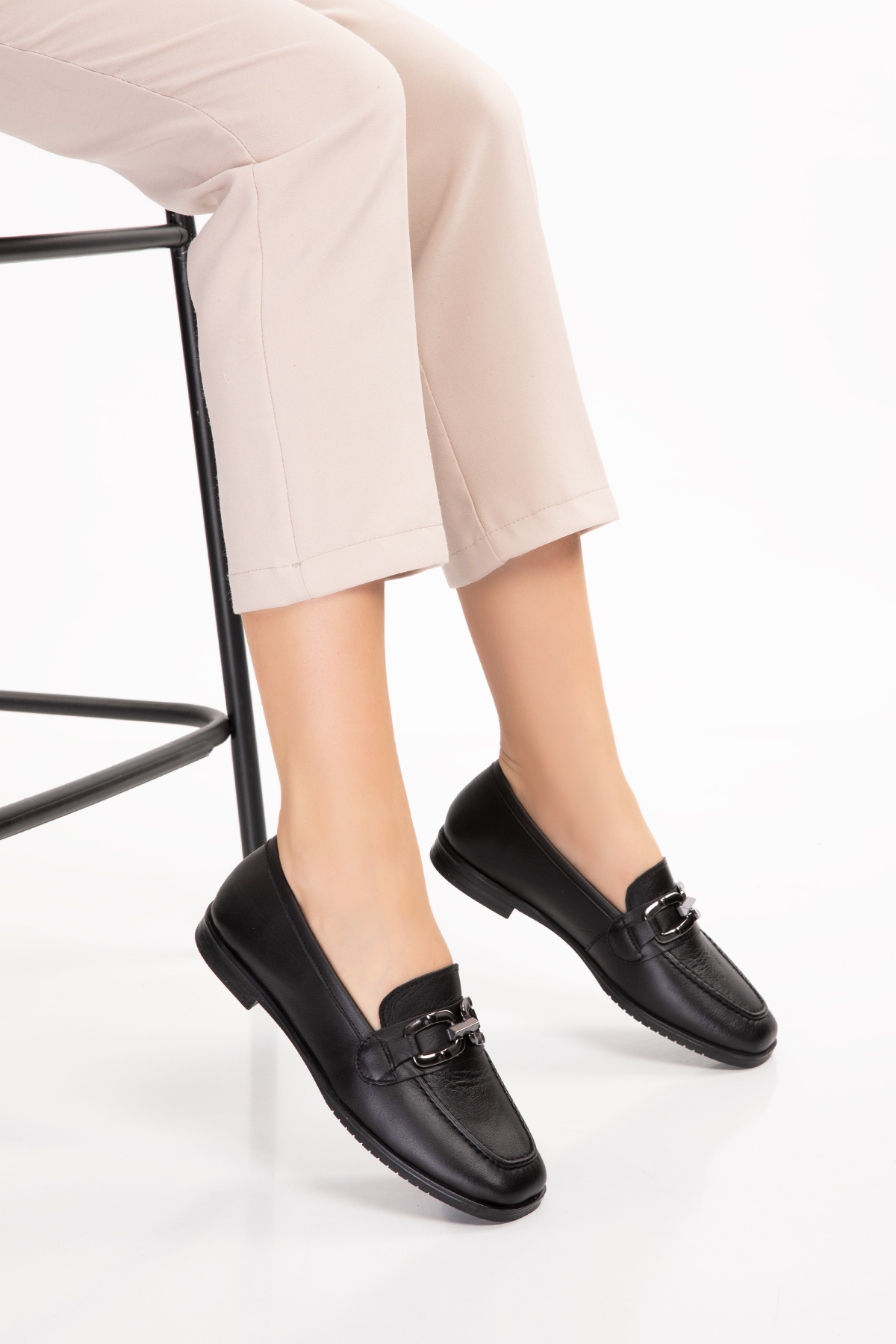 Gondol Hakiki Deri Kadın Köşeli Burun Loafer esl.b06 - Görsel 2