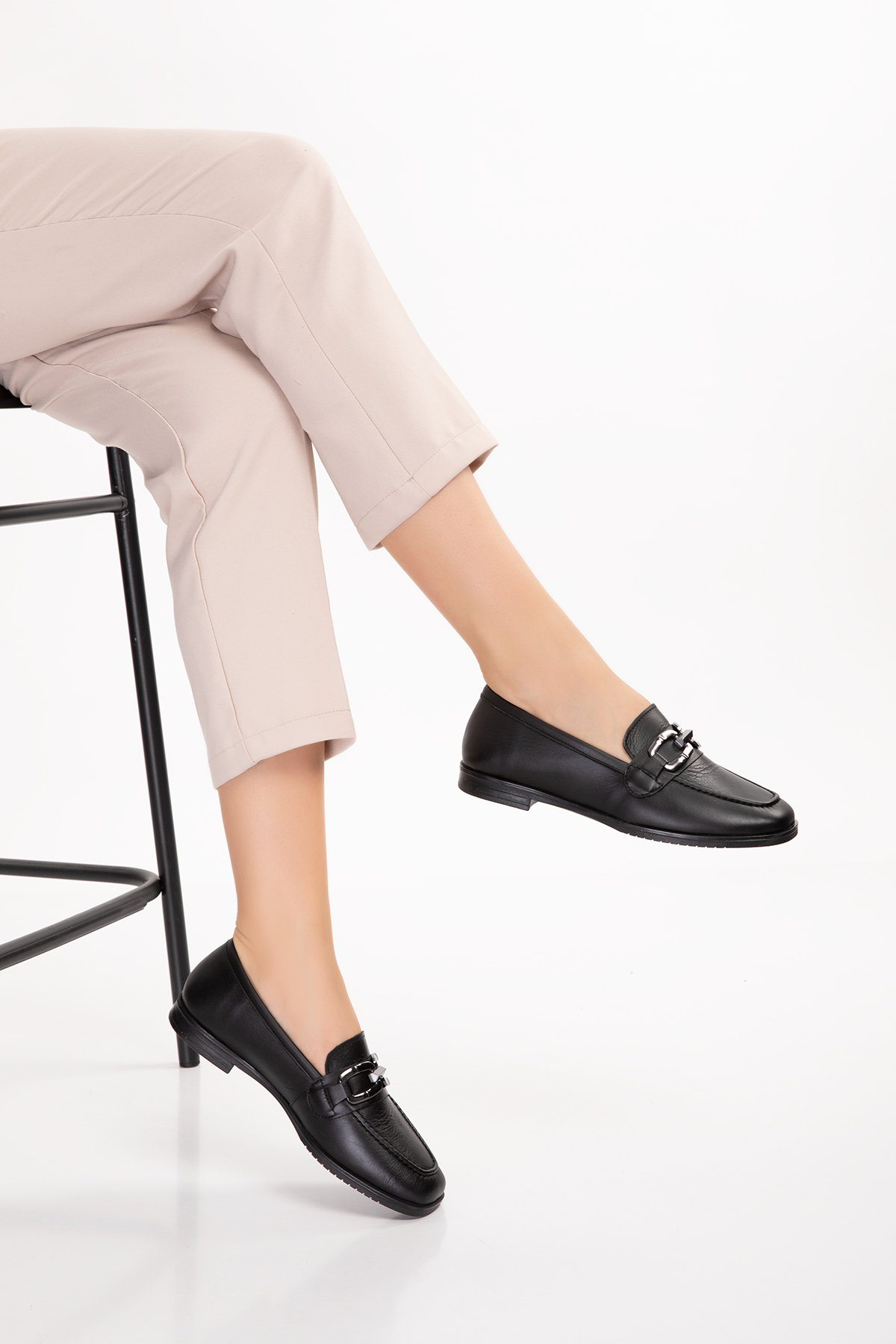 Gondol Hakiki Deri Kadın Köşeli Burun Loafer esl.b06 - Görsel 3