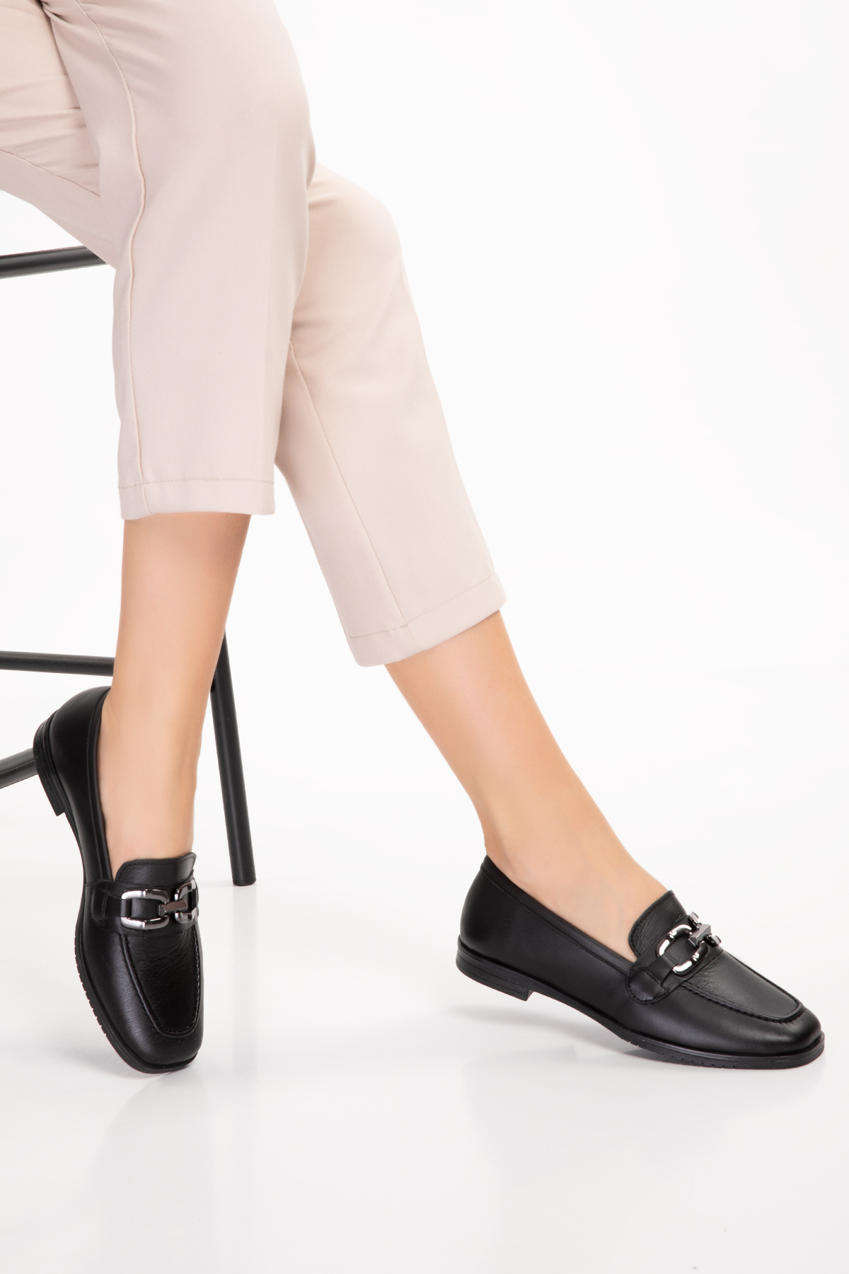 Gondol Hakiki Deri Kadın Köşeli Burun Loafer esl.b06 - Görsel 5