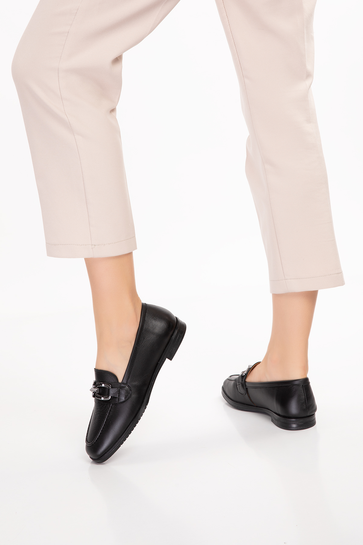 Gondol Hakiki Deri Kadın Köşeli Burun Loafer esl.b06 - Görsel 6