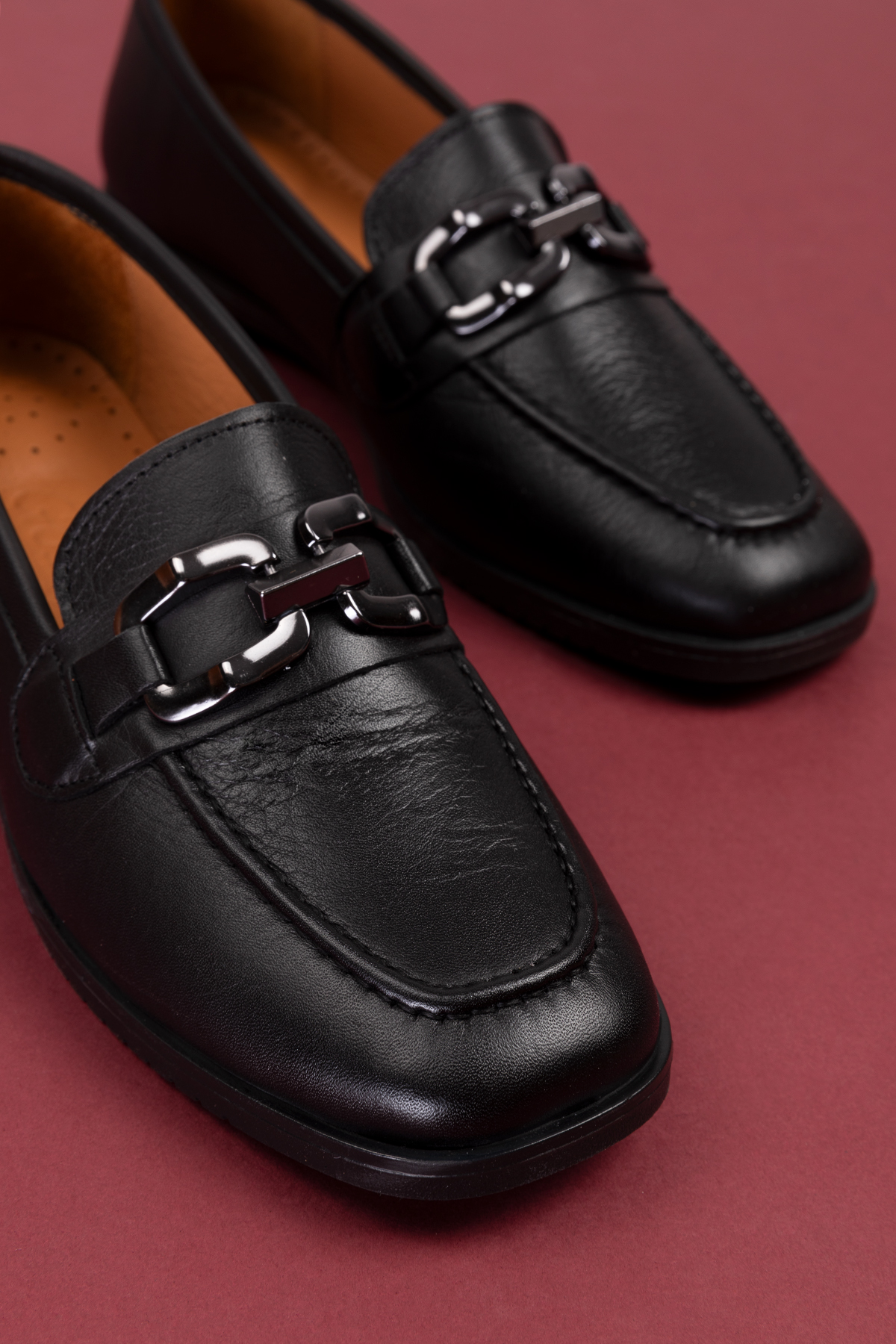 Gondol Hakiki Deri Kadın Köşeli Burun Loafer esl.b06 - Görsel 8