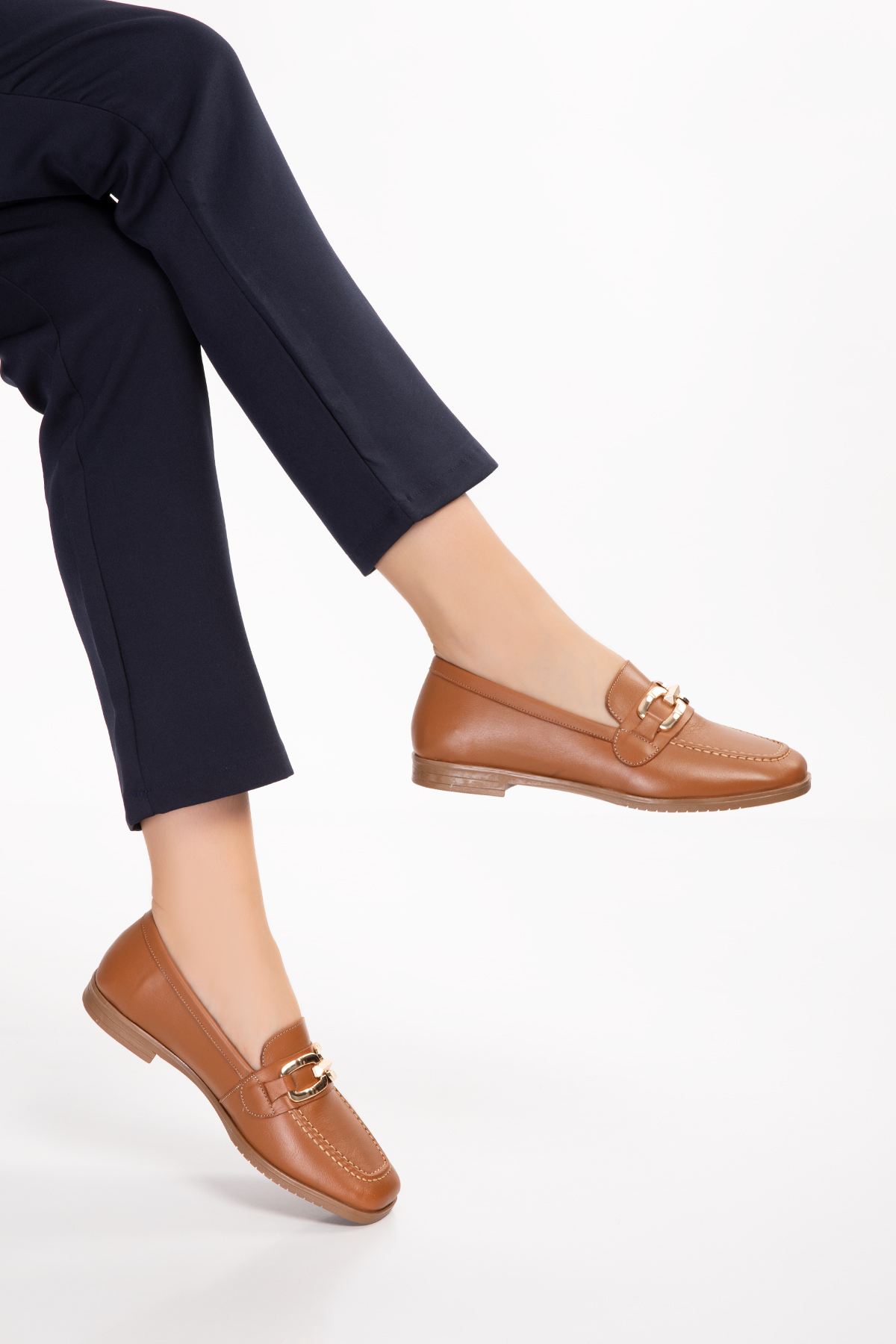 Gondol Hakiki Deri Kadın Köşeli Burun Loafer esl.b06 - Görsel 3