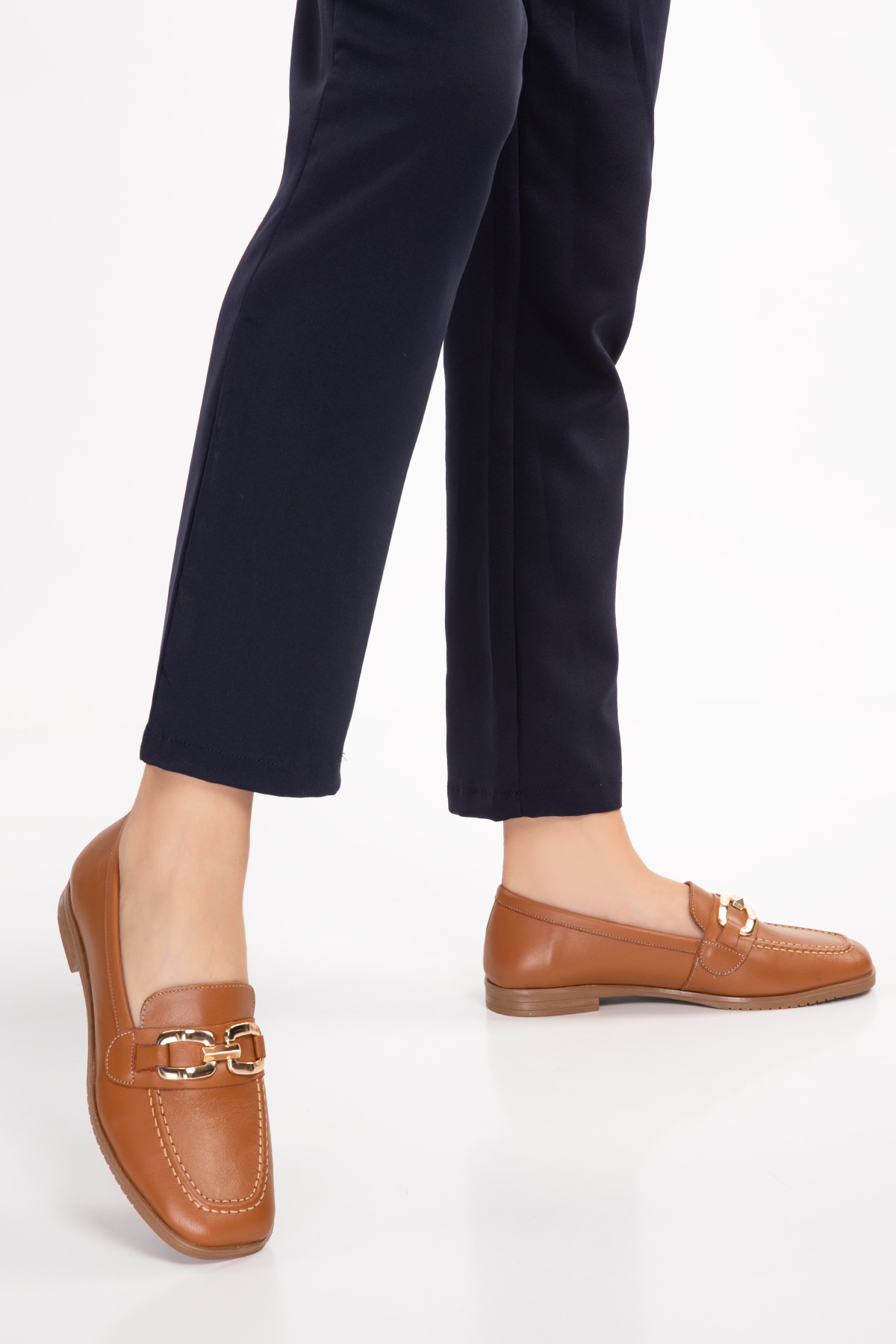 Gondol Hakiki Deri Kadın Köşeli Burun Loafer esl.b06 - Görsel 5