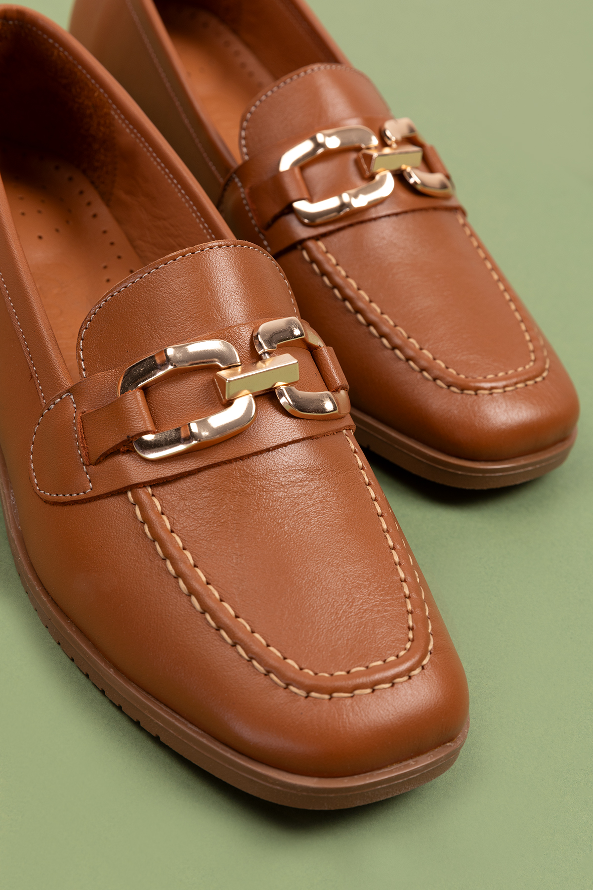 Gondol Hakiki Deri Kadın Köşeli Burun Loafer esl.b06 - Görsel 6