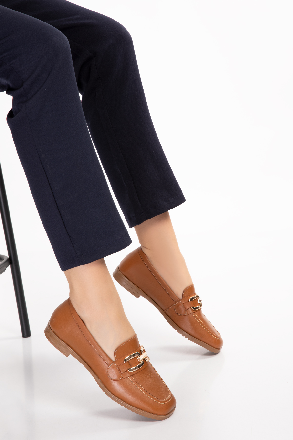 Gondol Hakiki Deri Kadın Köşeli Burun Loafer esl.b06 - Görsel 8