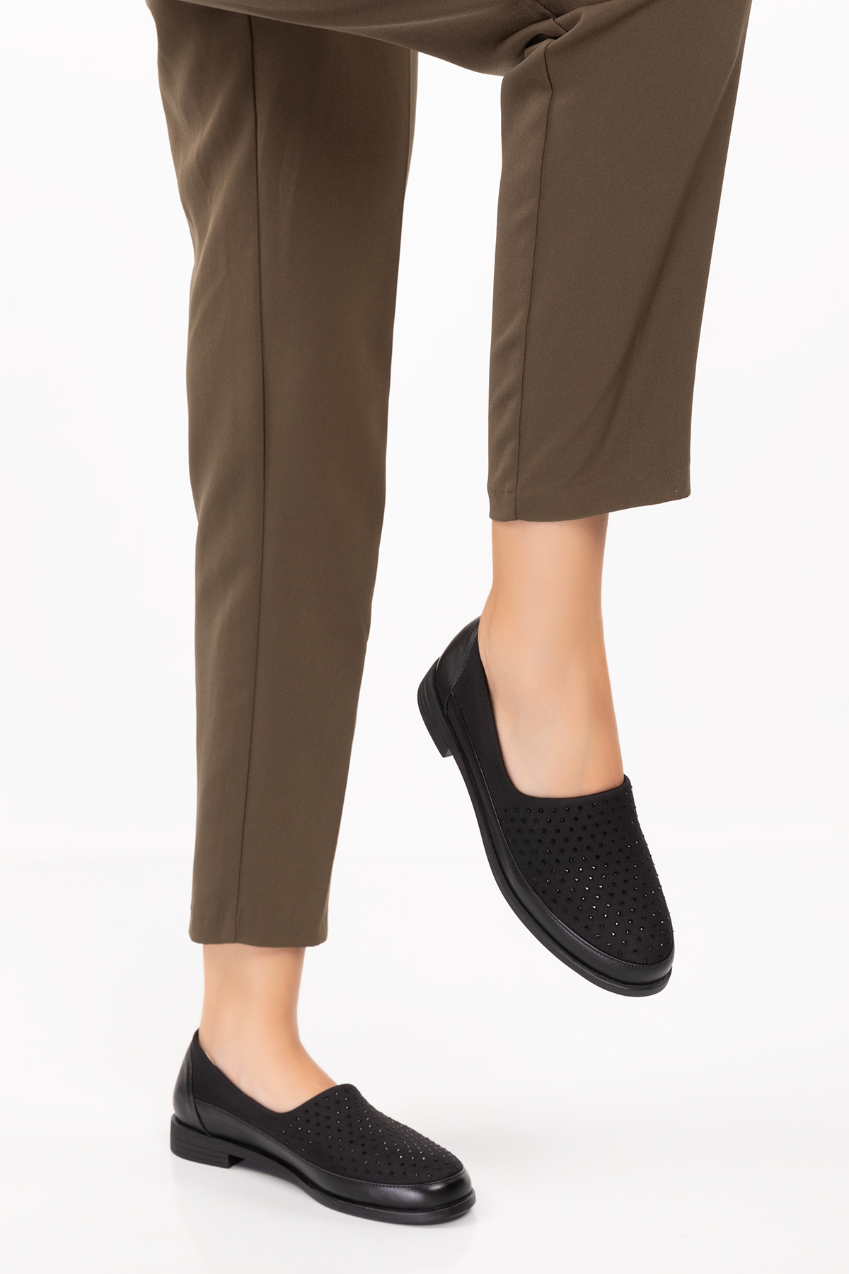 Gondol Hakiki Deri Üzeri Strecli Taş Detaylı Günlük Ayakkabı vdt.194 - Görsel 2