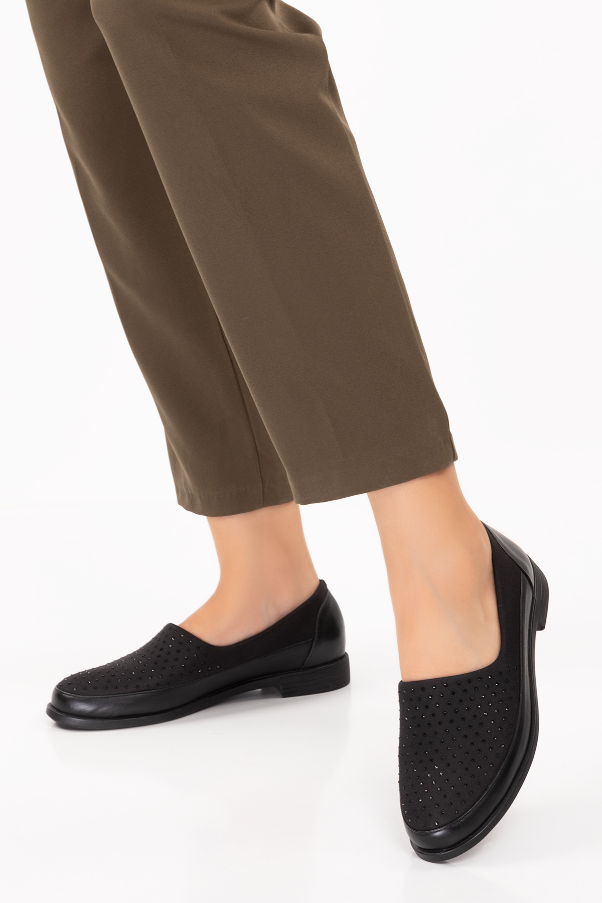 Gondol Hakiki Deri Üzeri Strecli Taş Detaylı Günlük Ayakkabı vdt.194 - Görsel 6