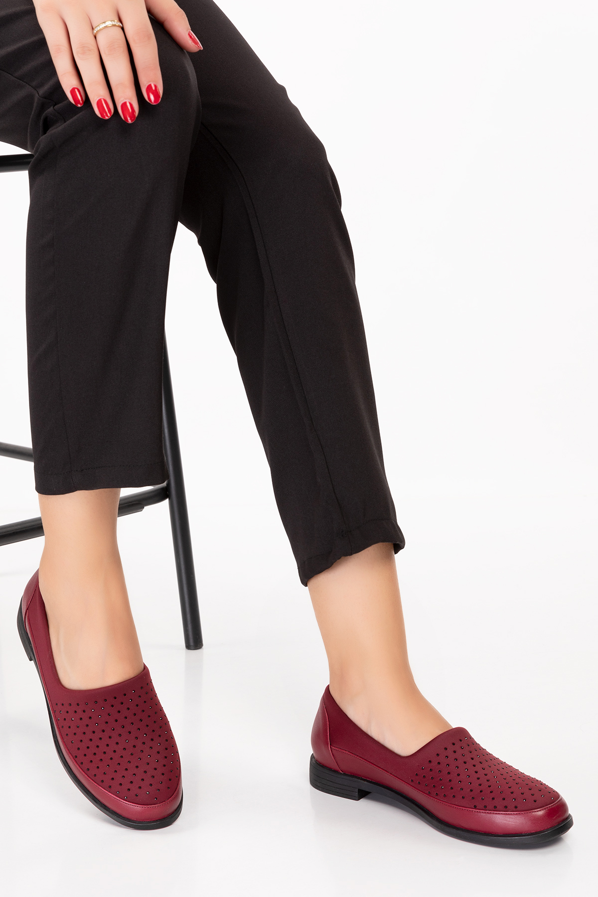 Gondol Hakiki Deri Üzeri Strecli Taş Detaylı Günlük Ayakkabı vdt.194 - Görsel 5