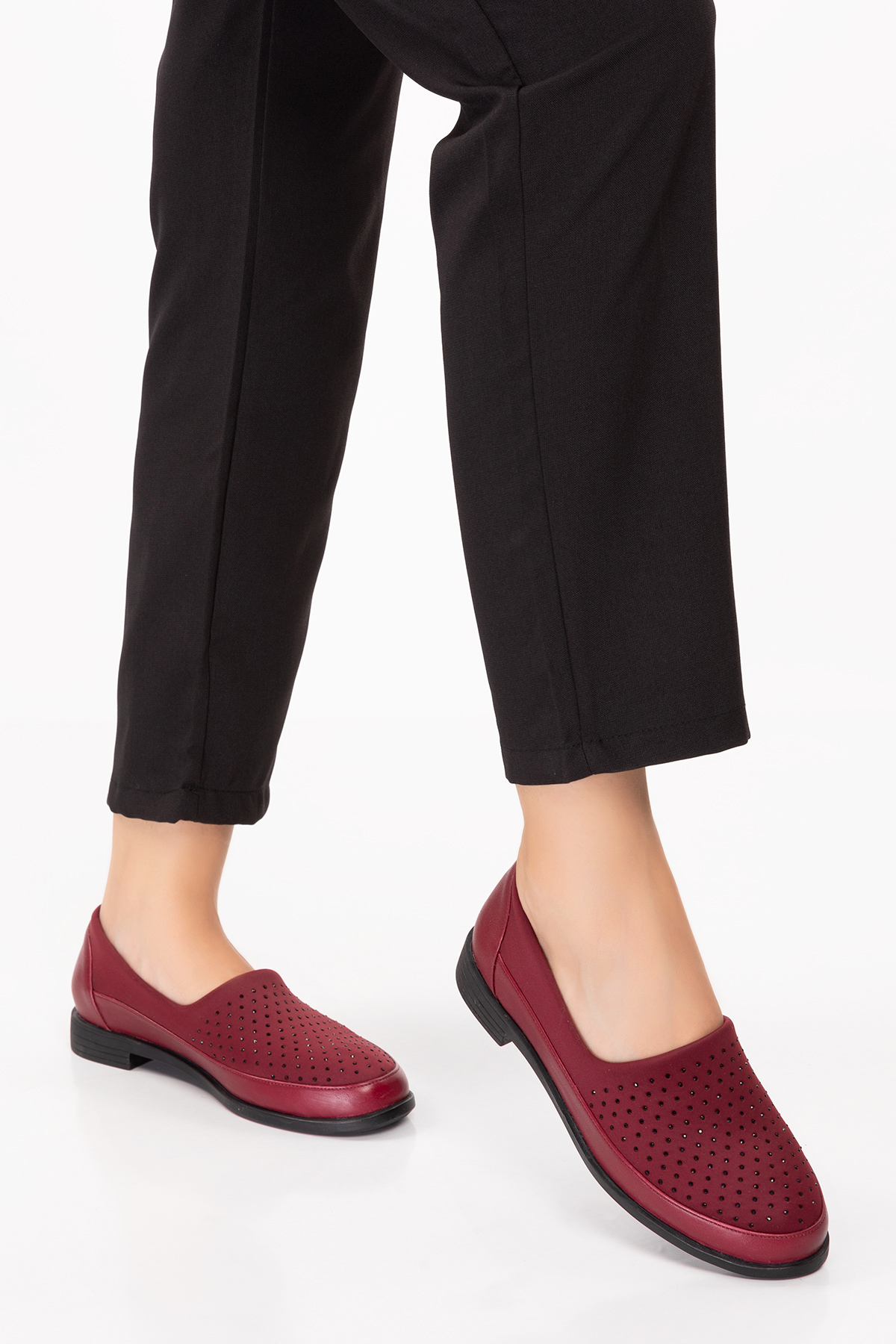 Gondol Hakiki Deri Üzeri Strecli Taş Detaylı Günlük Ayakkabı vdt.194 - Görsel 6