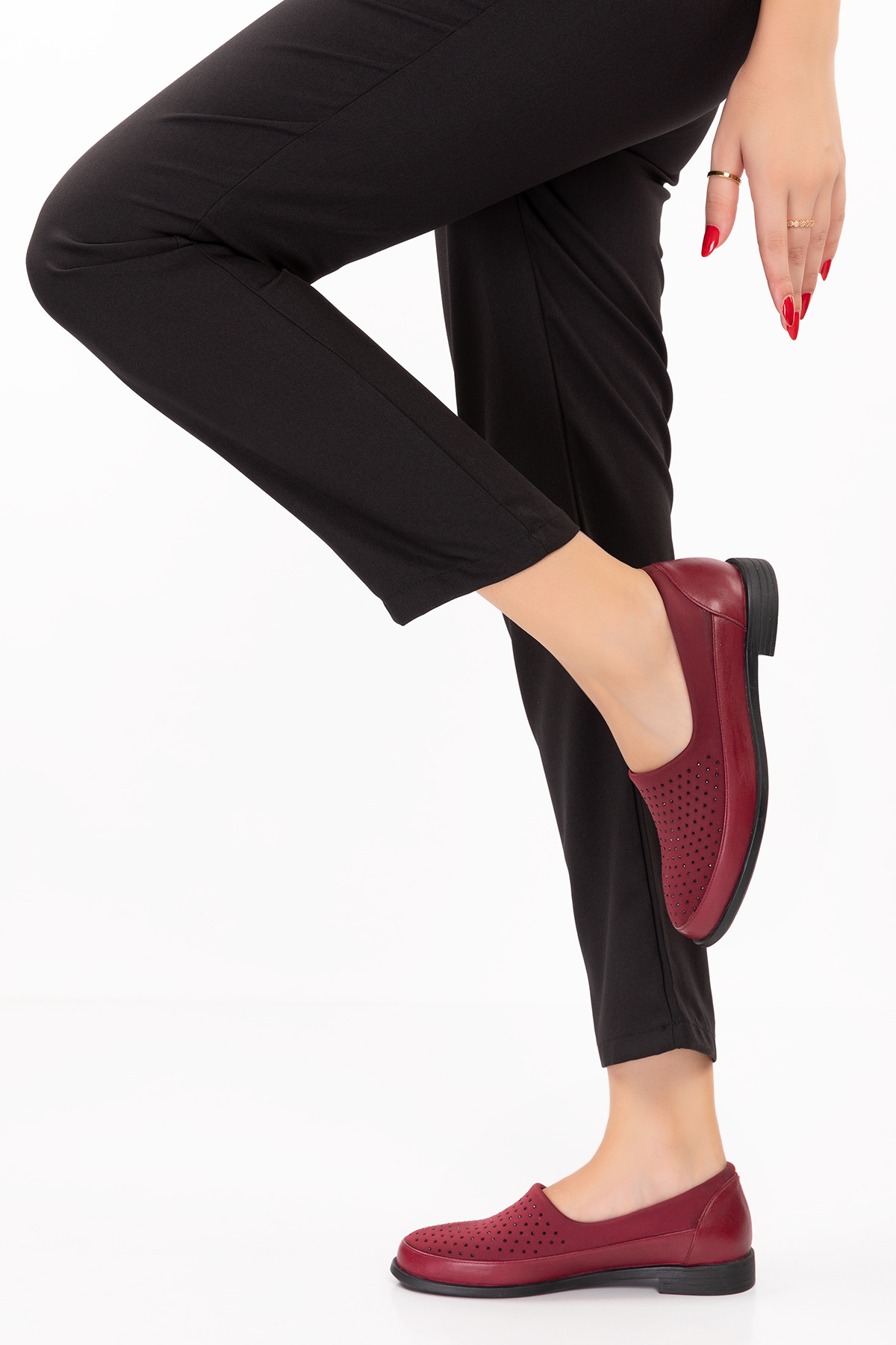 Gondol Hakiki Deri Üzeri Strecli Taş Detaylı Günlük Ayakkabı vdt.194 - Görsel 7