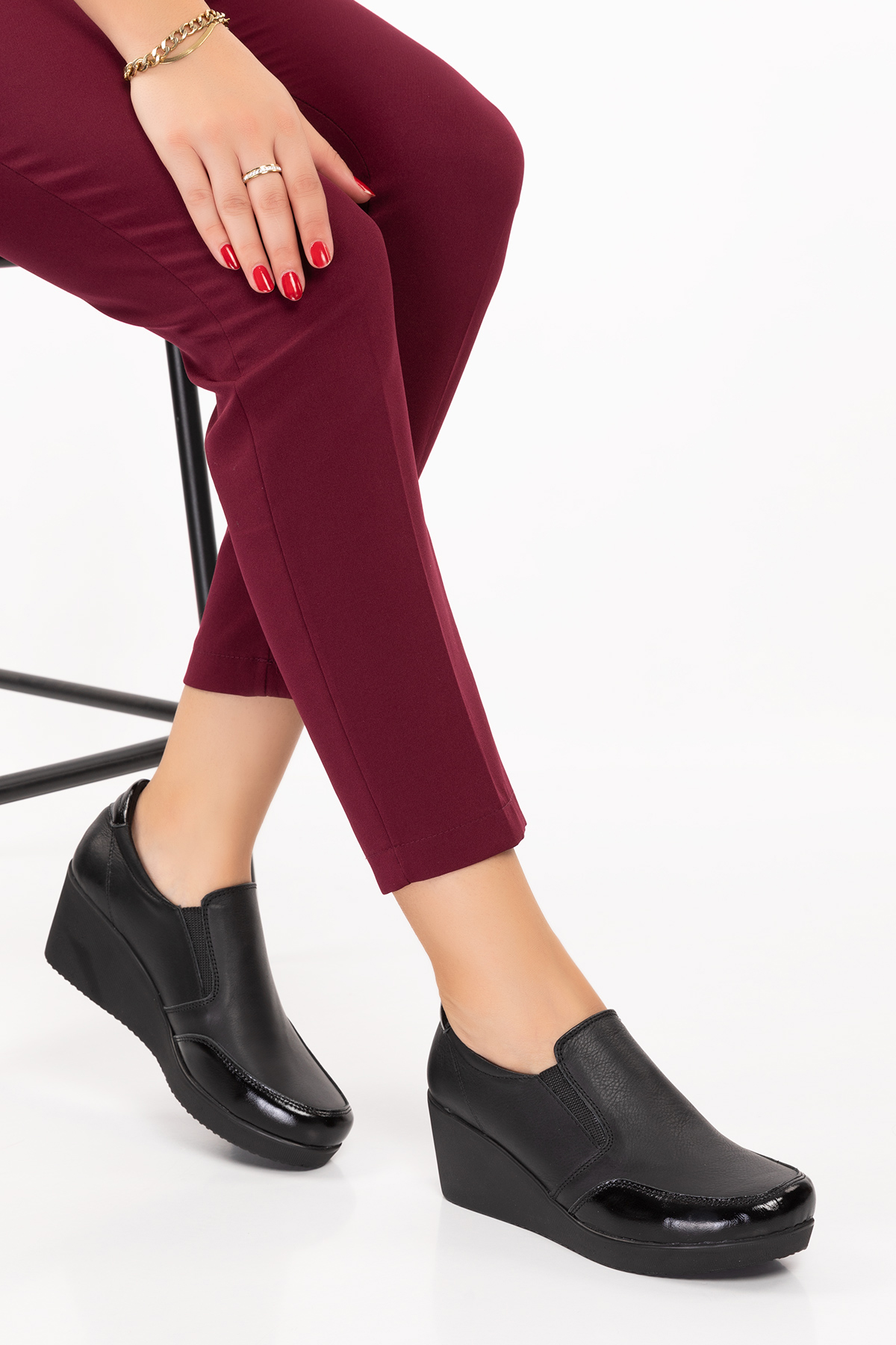 Gondol Hakiki Deri Dolgu Topuk Günlük Anne Ayakkabı ell.6964 - Görsel 3