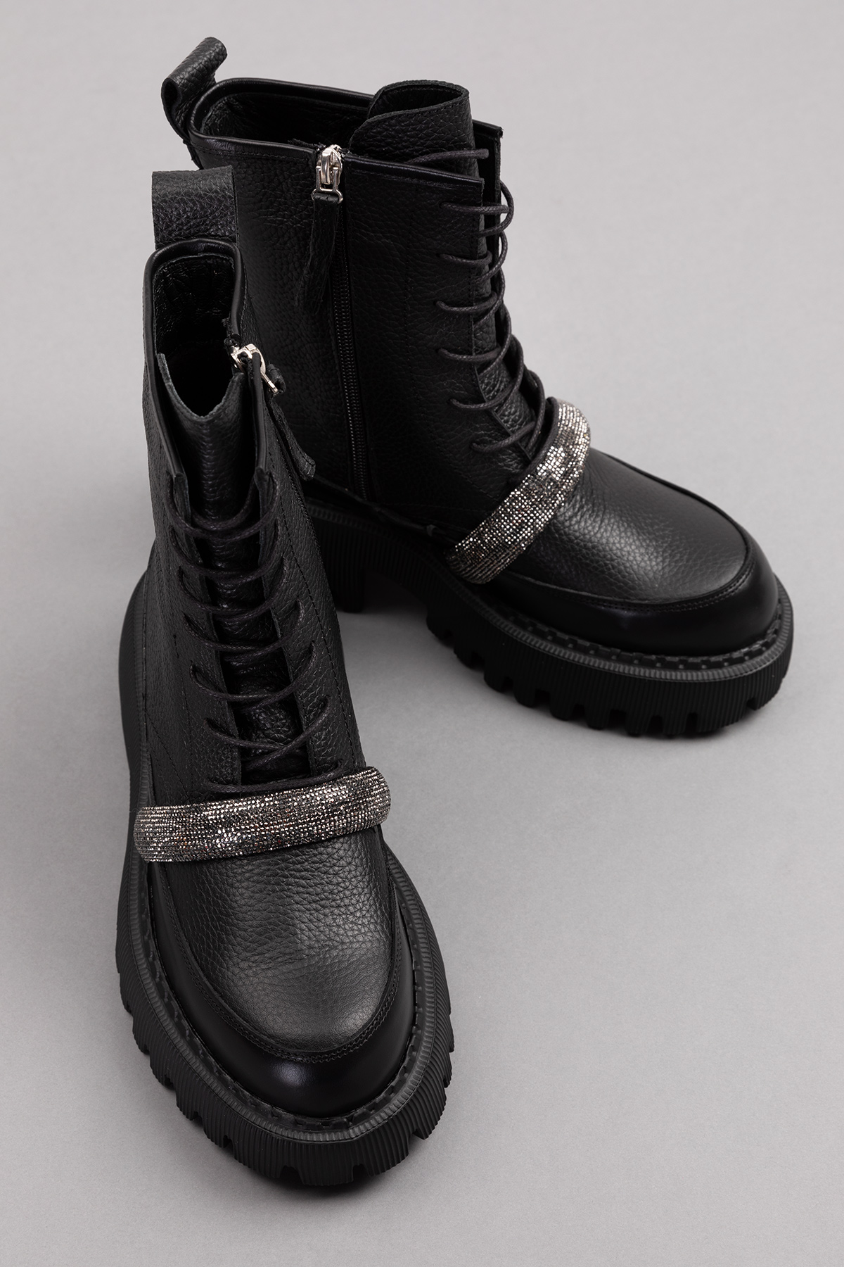 Gondol Kadın Hakiki Deri Kalın Topuklu Hafif Taş Detaylı Şık Bot rg.88222 - Görsel 3