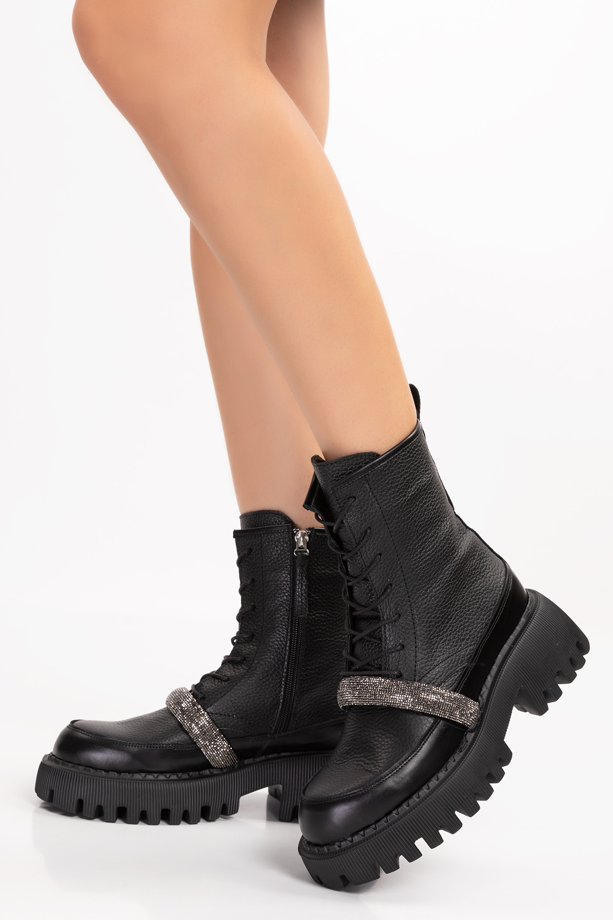 Gondol Kadın Hakiki Deri Kalın Topuklu Hafif Taş Detaylı Şık Bot rg.88222 - Görsel 7