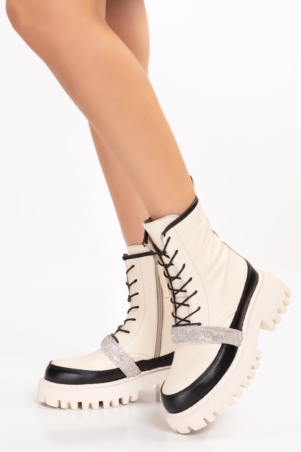 Gondol Kadın Hakiki Deri Kalın Topuklu Hafif Taş Detaylı Şık Bot rg.88222 - Görsel 5