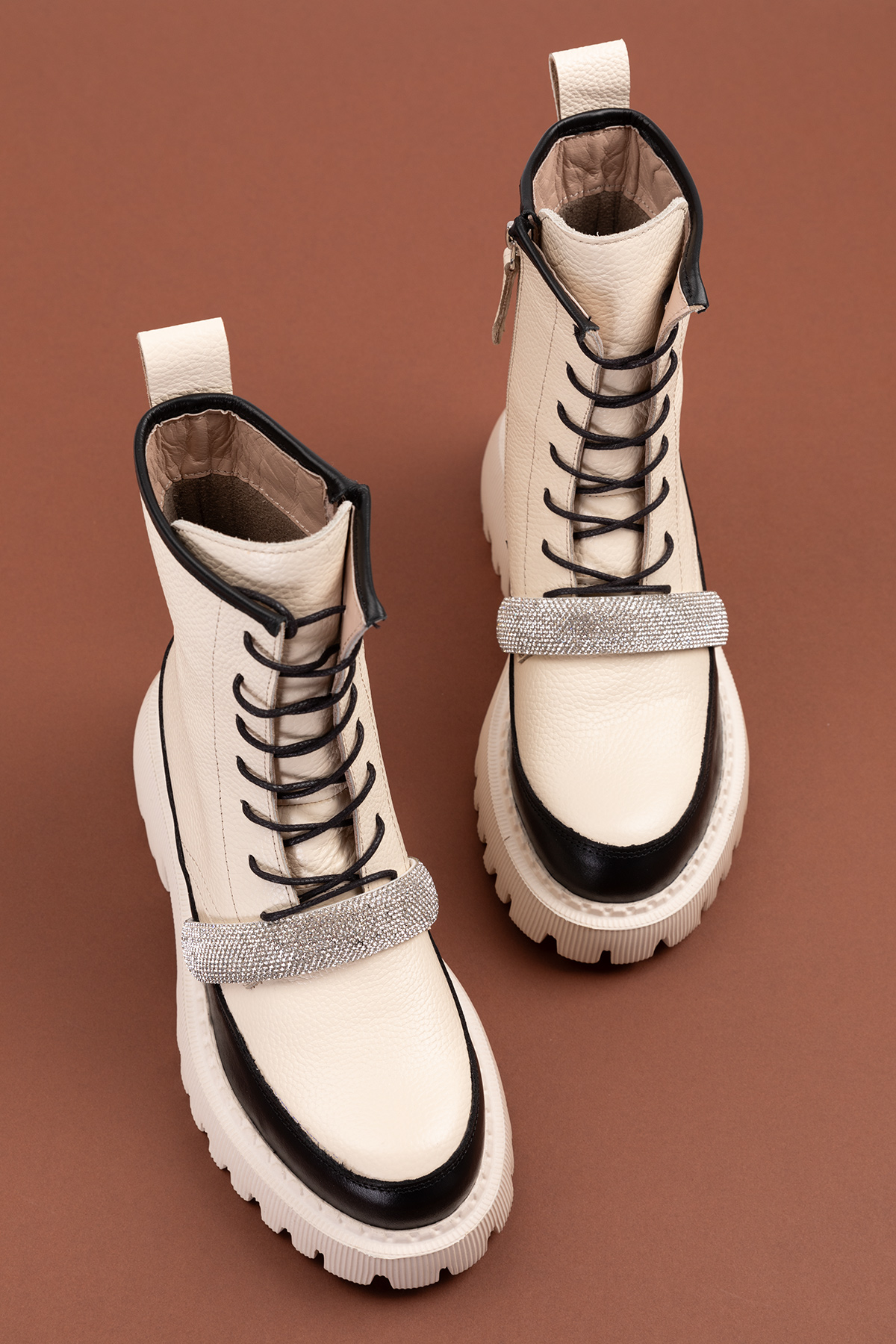 Gondol Kadın Hakiki Deri Kalın Topuklu Hafif Taş Detaylı Şık Bot rg.88222 - Görsel 7