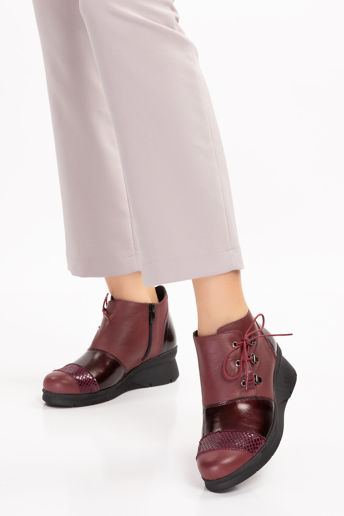 Gondol Kadın Hakiki Deri parlak Rugan Detaylı Rahat Bot ell.7141 - Görsel 8