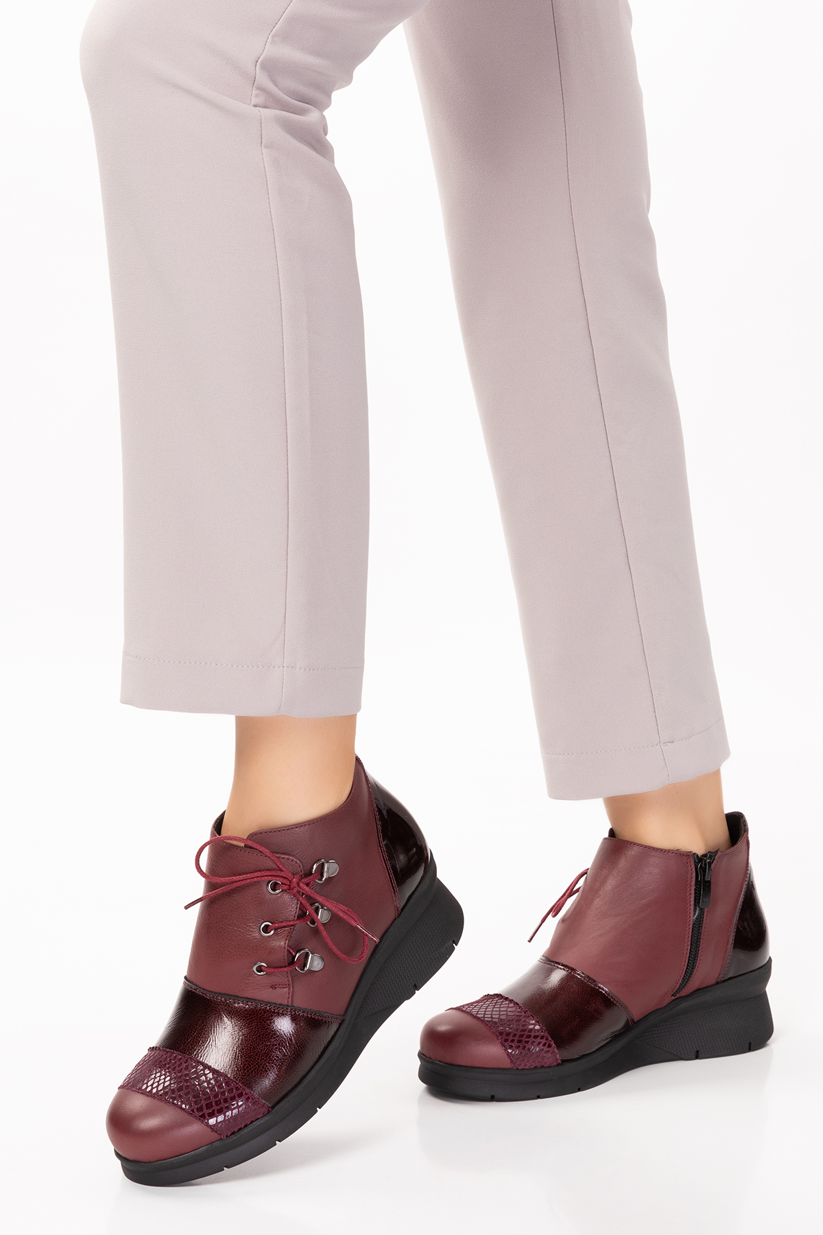 Gondol Kadın Hakiki Deri parlak Rugan Detaylı Rahat Bot ell.7141 - Görsel 9