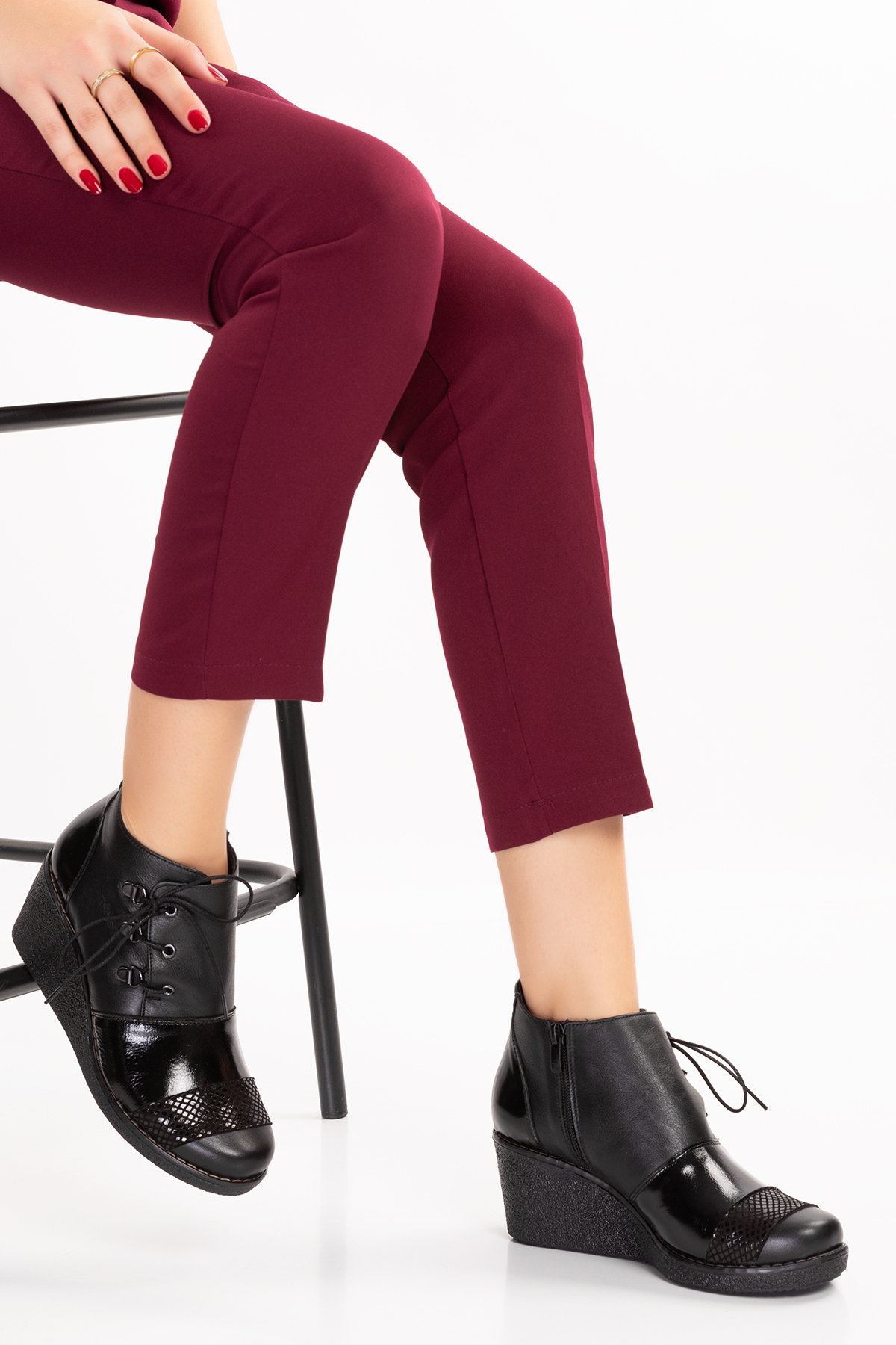 Gondol Kadın Hakiki Deri parlak Rugan Detaylı Rahat Bot ell.7141 - Görsel 3