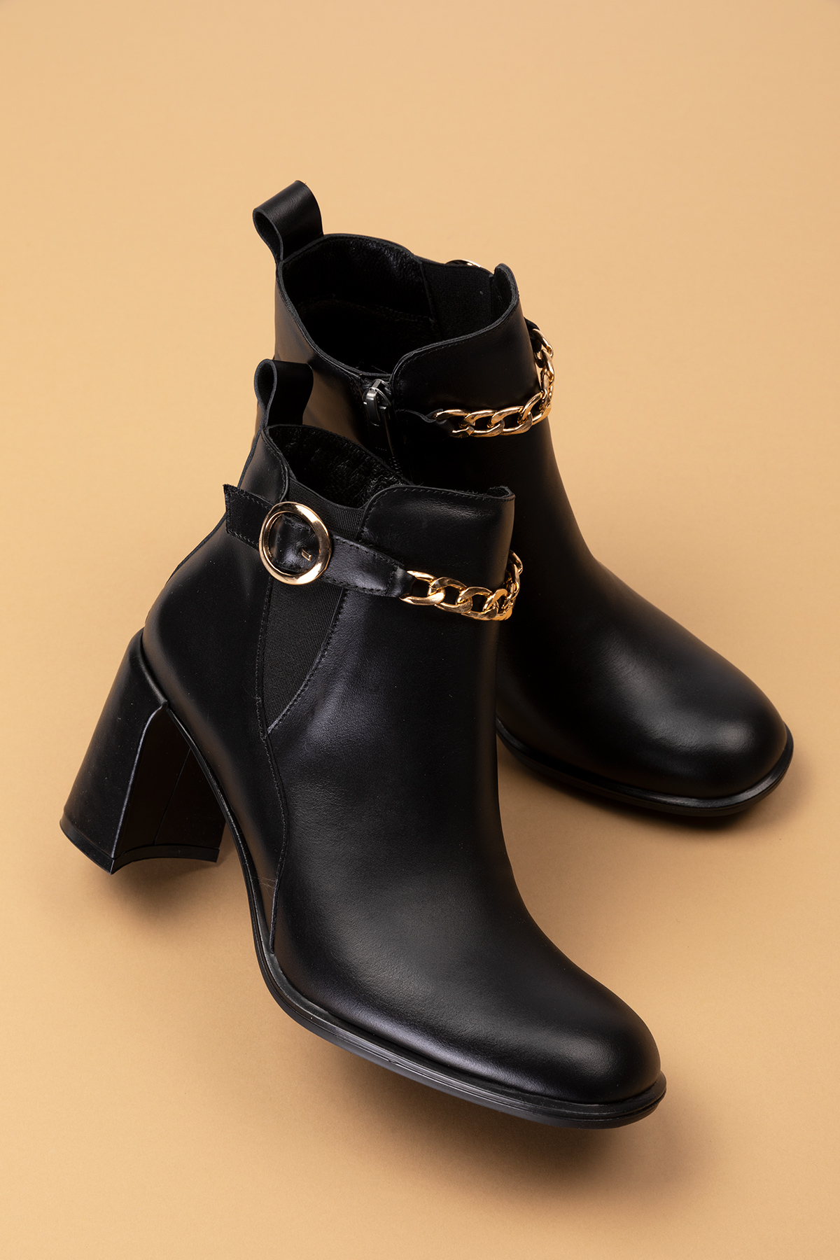 Gondol Kadın Hakiki Deri Zincirli Şık Kalın Topuk Bot Ast.176 - Görsel 8