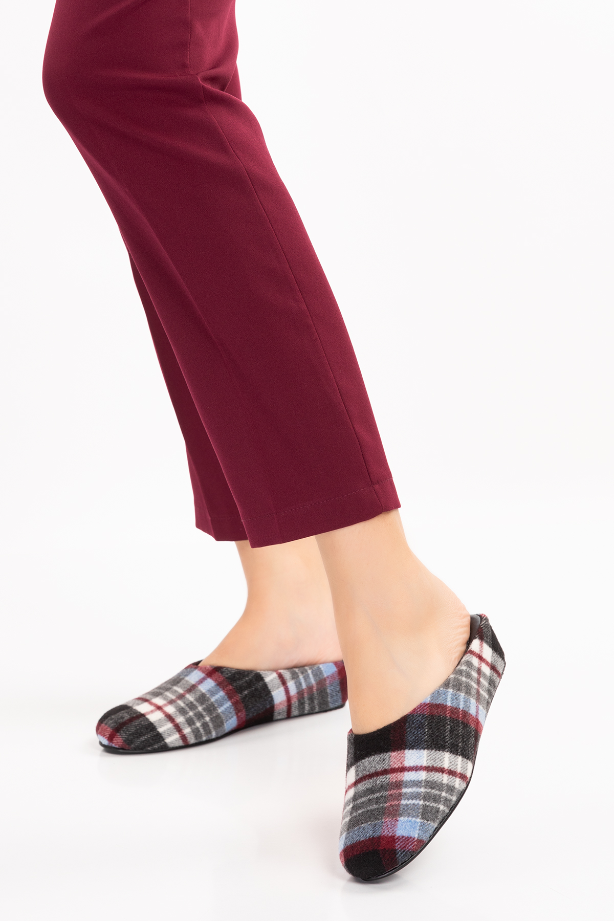 Gondol İçi Deri Ekose Desenli Ev Terliği mik.580 - Görsel 4