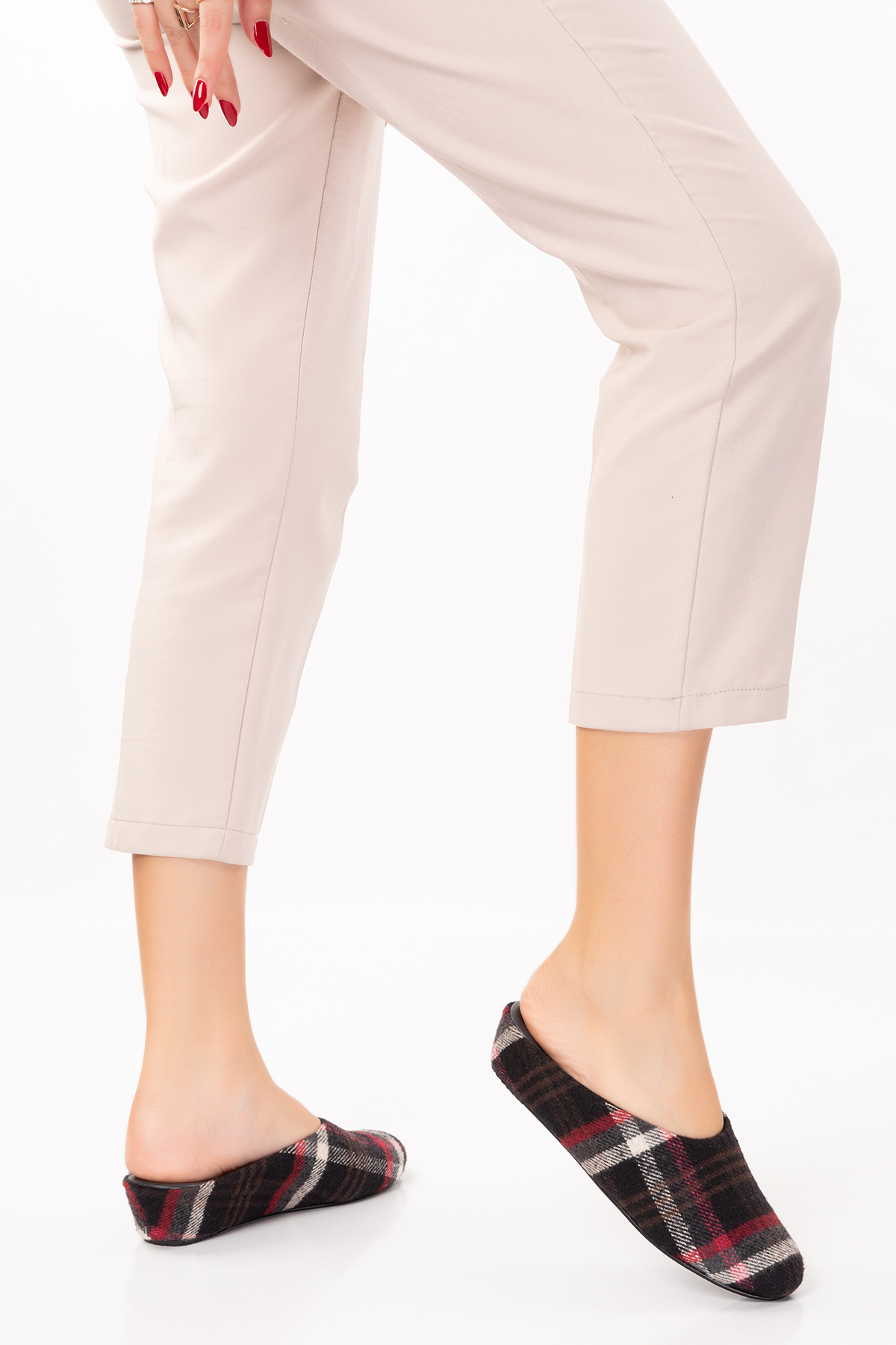 Gondol İçi Deri Ekose Desenli Ev Terliği mik.580 - Görsel 4