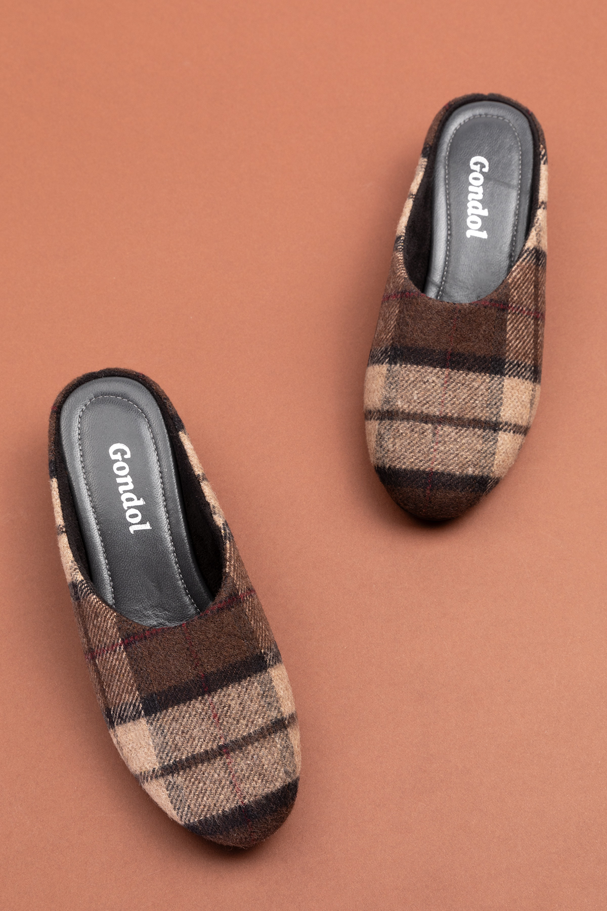 Gondol İçi Deri Ekose Desenli Ev Terliği mik.580 - Görsel 5