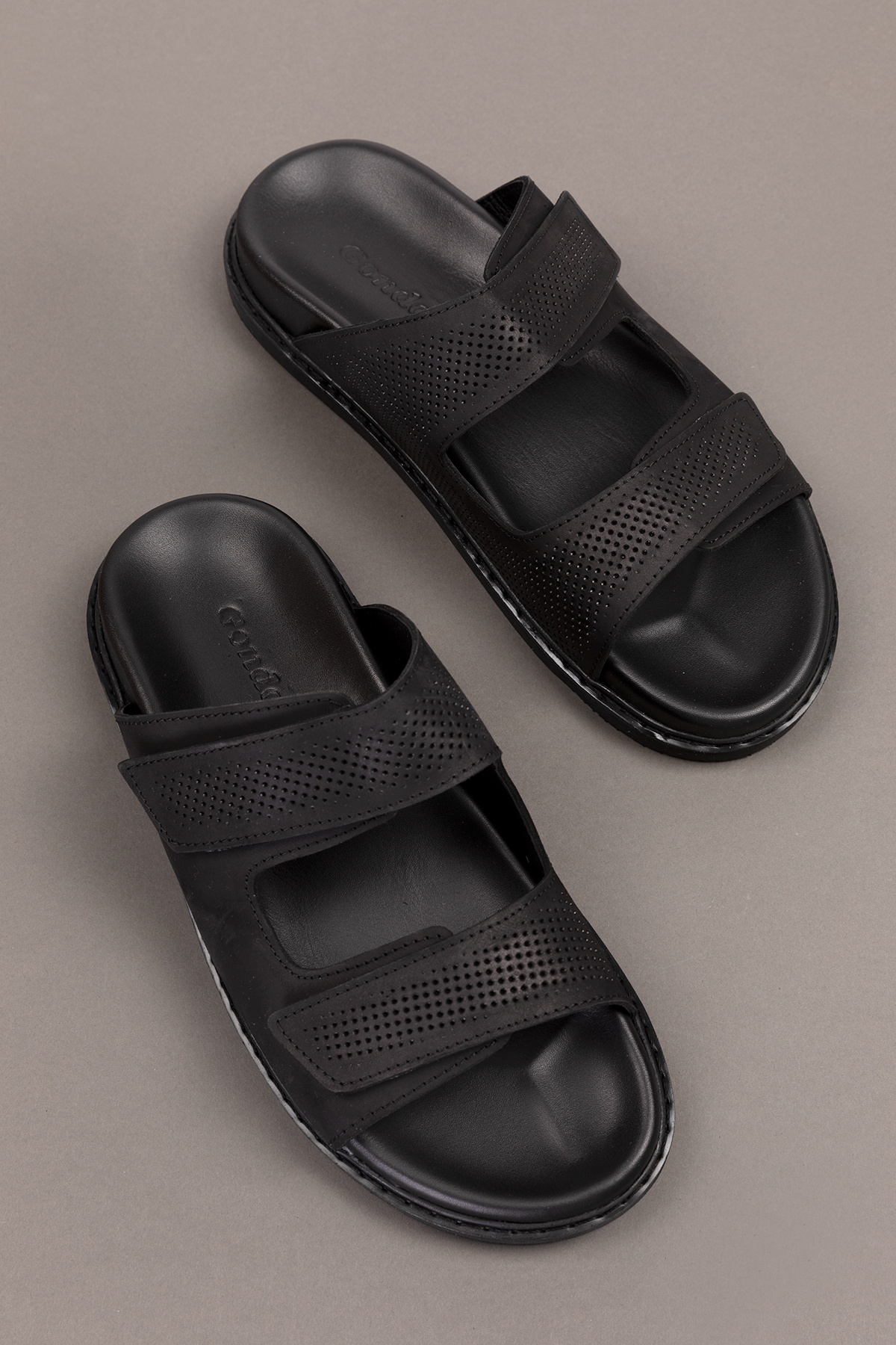 Gondol Erkek Hakiki Deri Cırtlı Ayarlanabilir Rahat Terlik esm.616 - Görsel 5